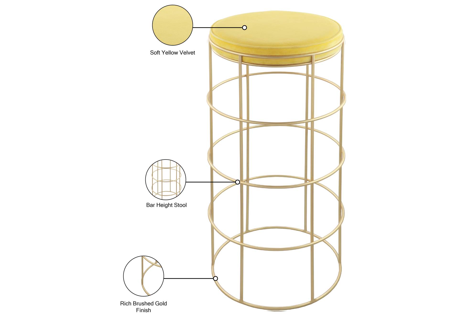 Rebar Yellow Velvet Bar Stool,Meridian Furniture