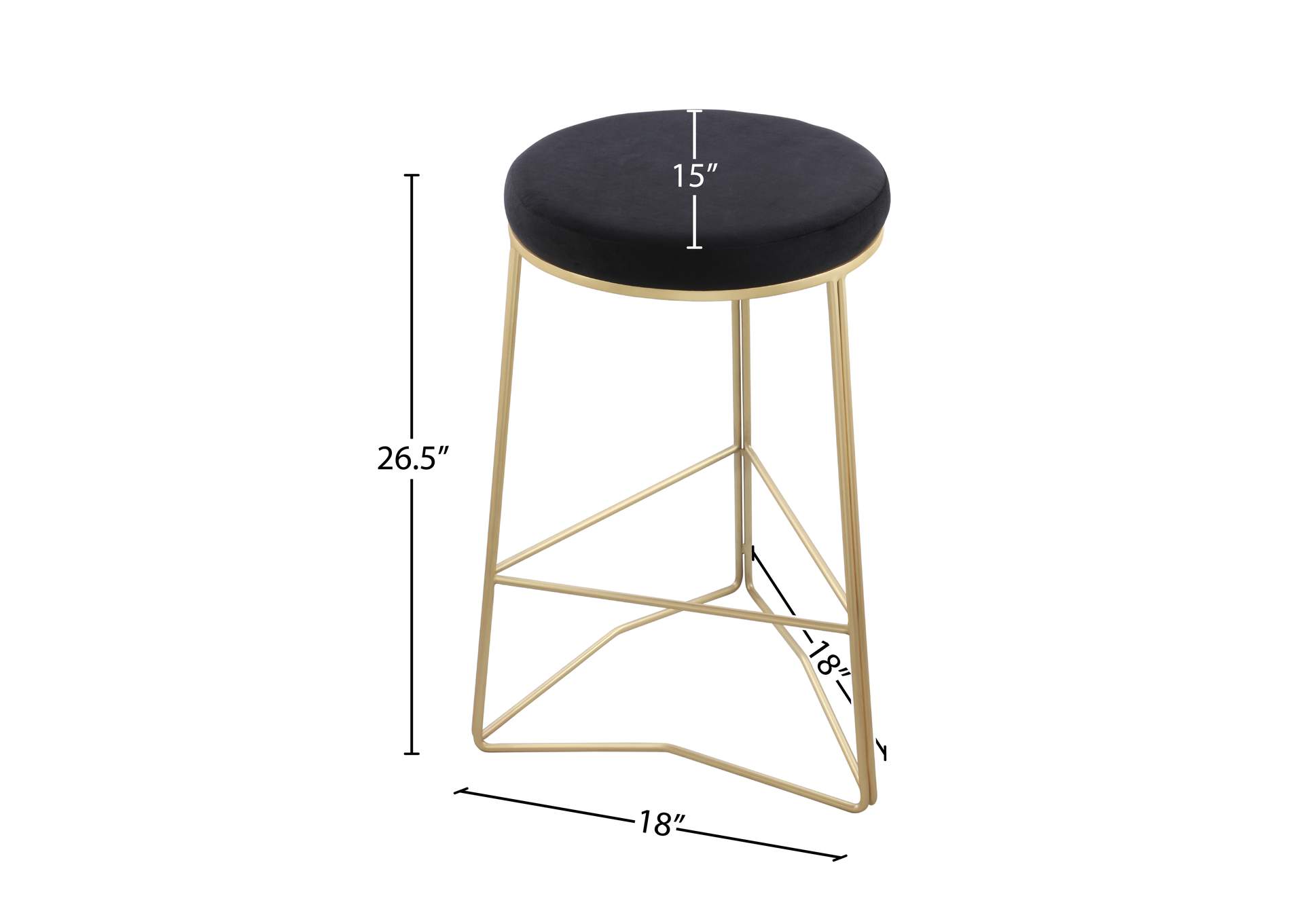 Tres Black Velvet Counter Stool,Meridian Furniture