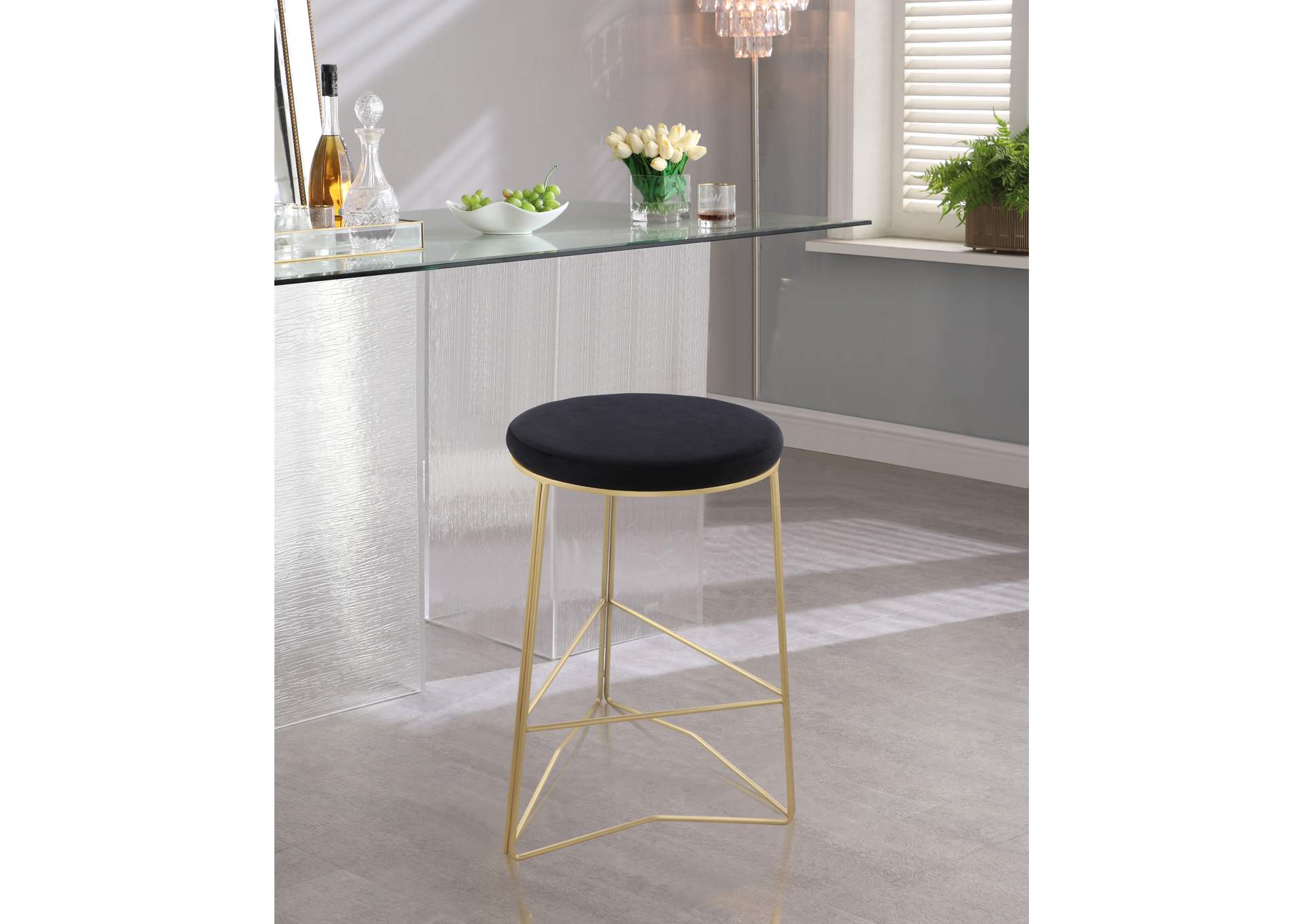 Tres Black Velvet Counter Stool,Meridian Furniture