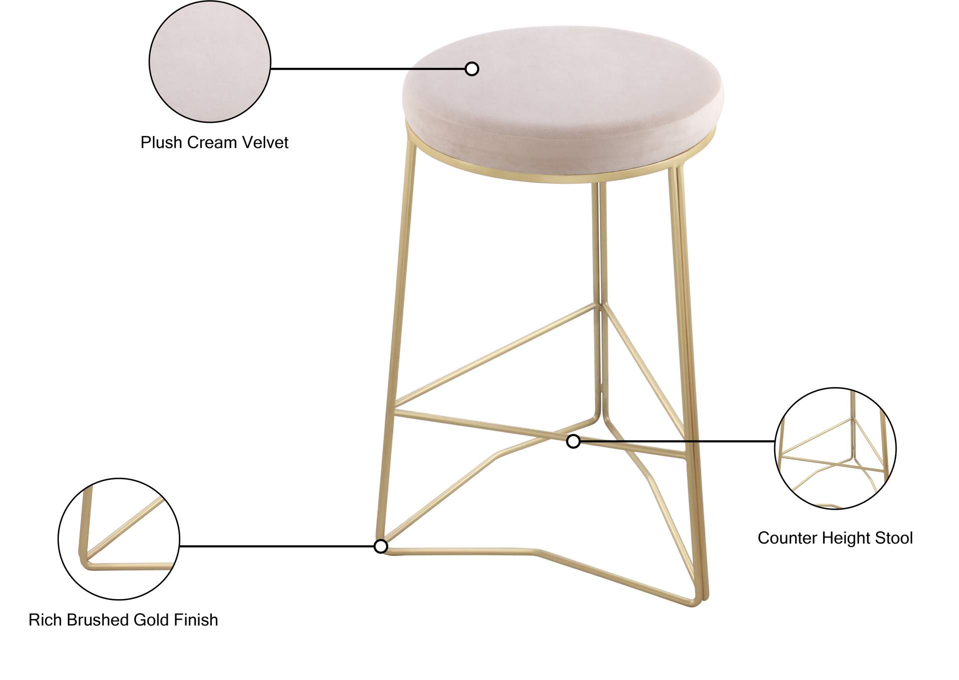 Tres Cream Velvet Counter Stool,Meridian Furniture