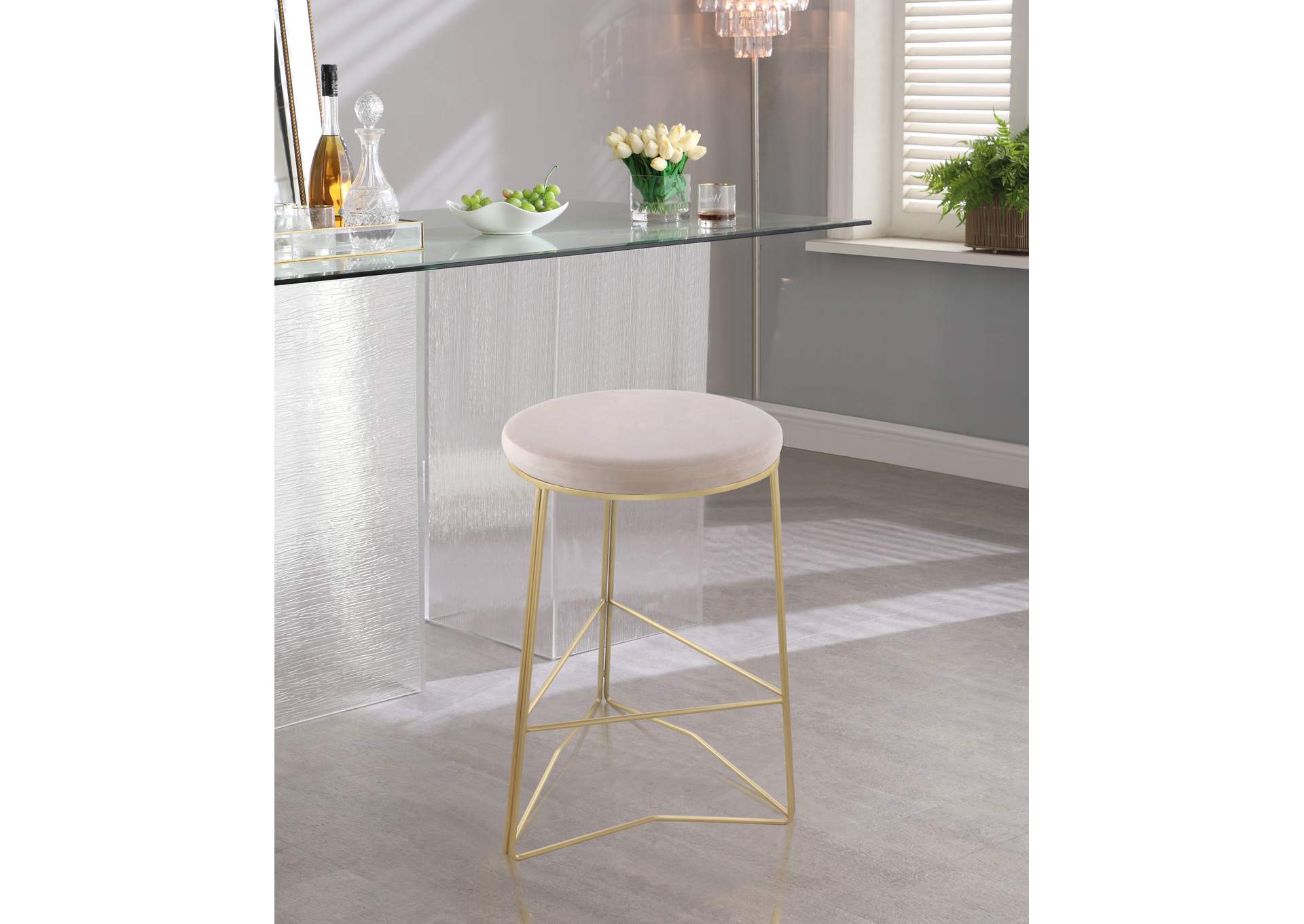 Tres Cream Velvet Counter Stool,Meridian Furniture