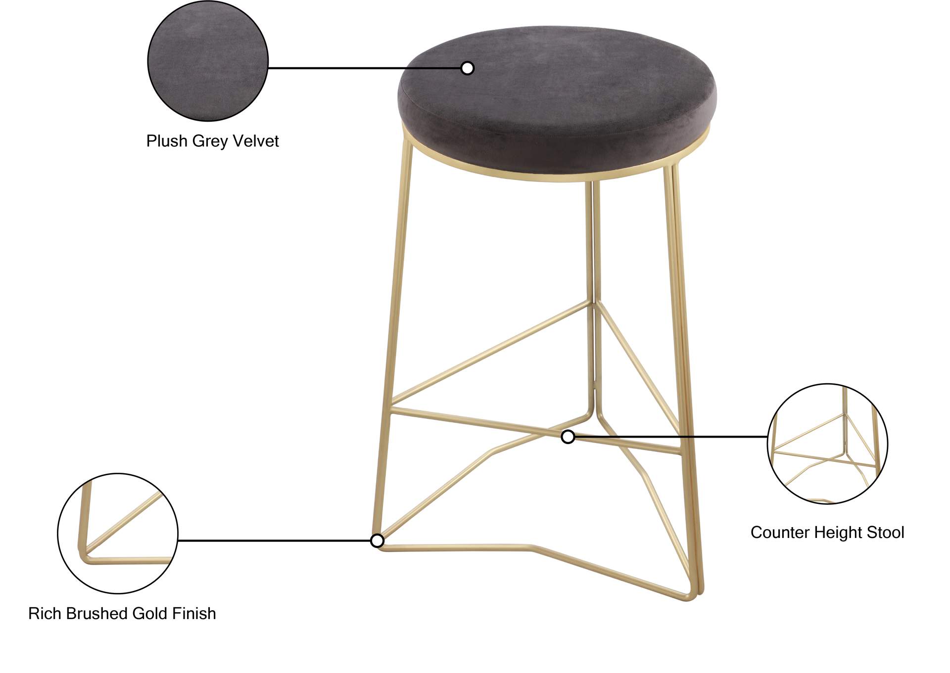 Tres Grey Velvet Counter Stool,Meridian Furniture