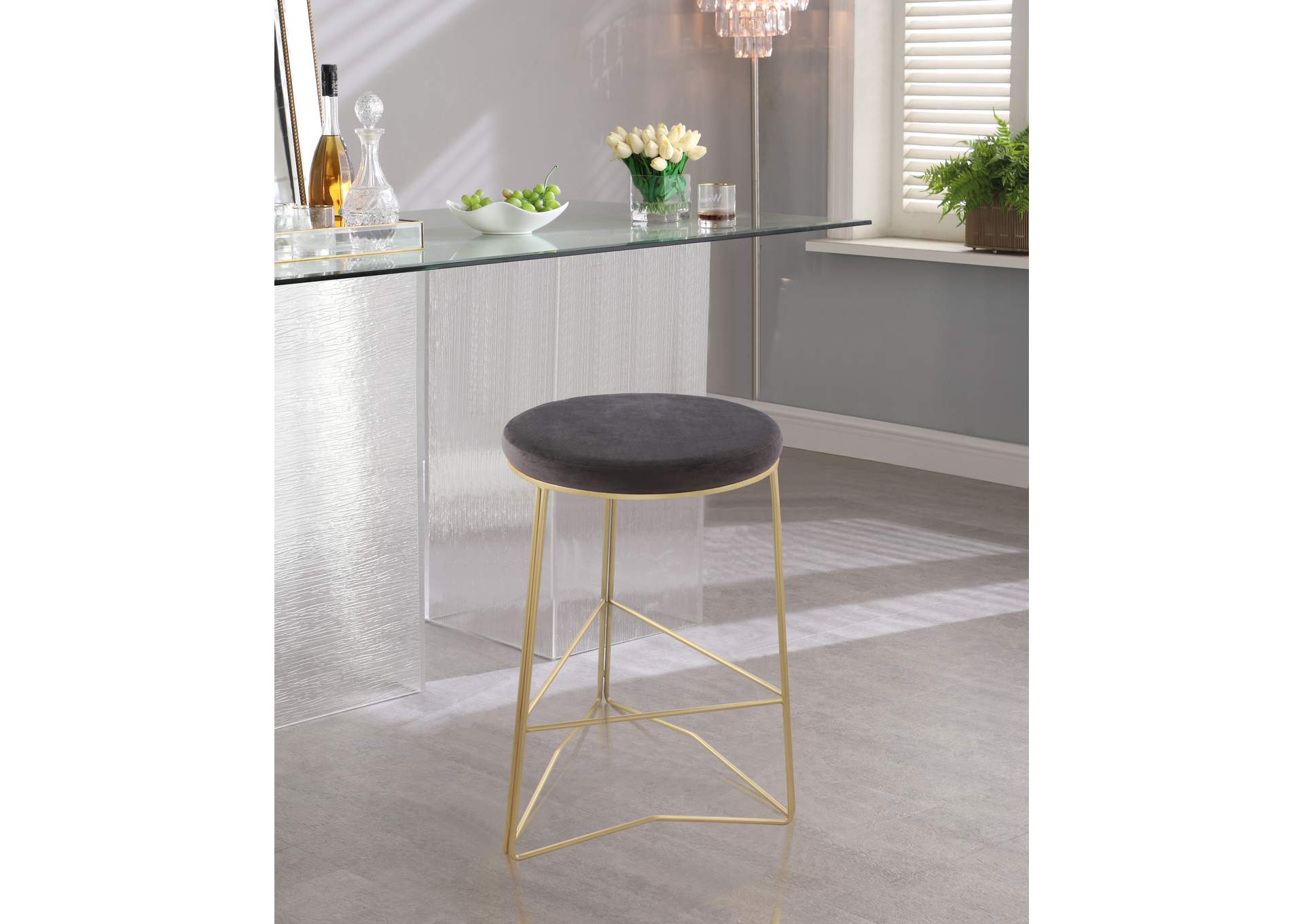 Tres Grey Velvet Counter Stool,Meridian Furniture