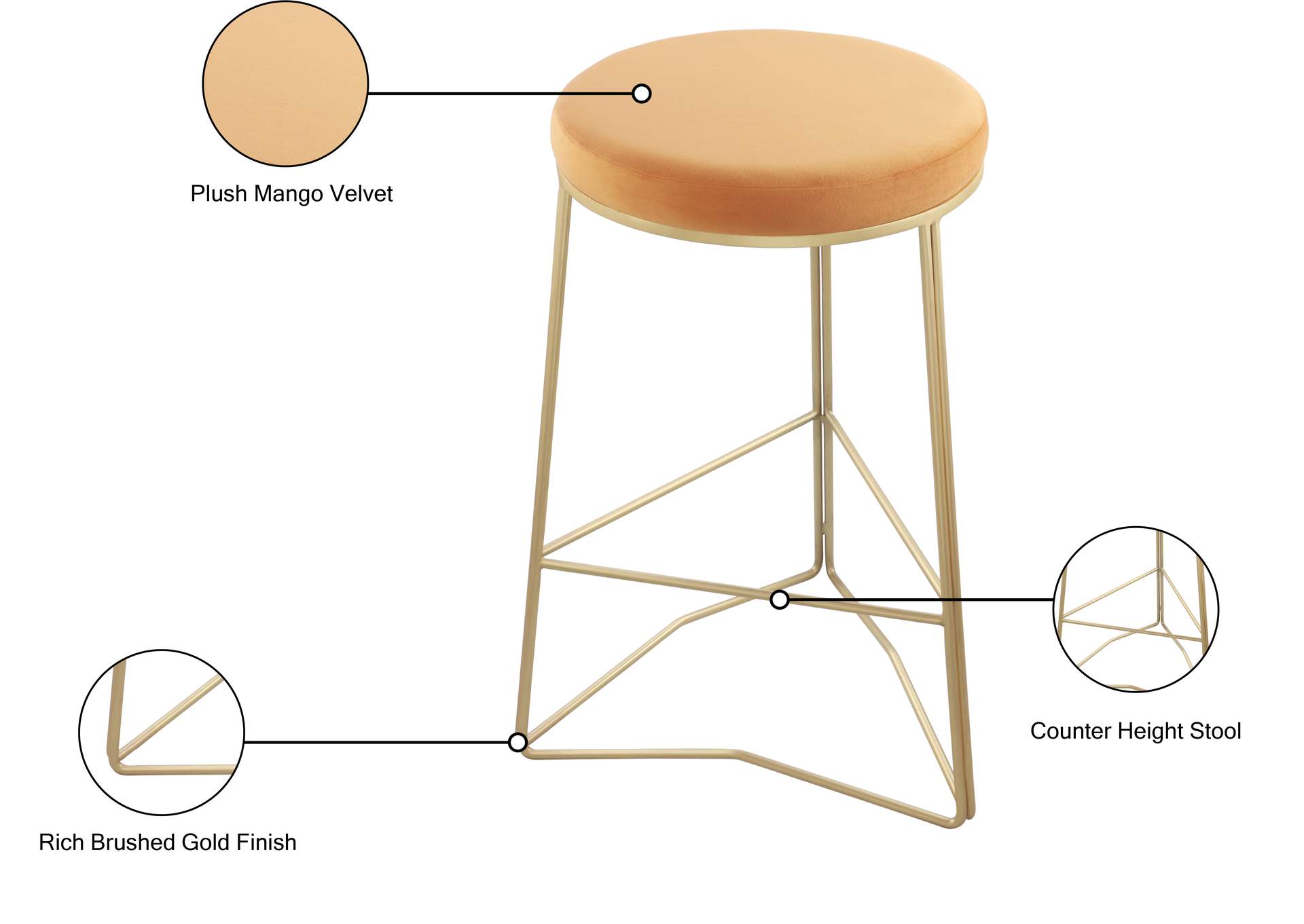 Tres Mango Velvet Counter Stool,Meridian Furniture