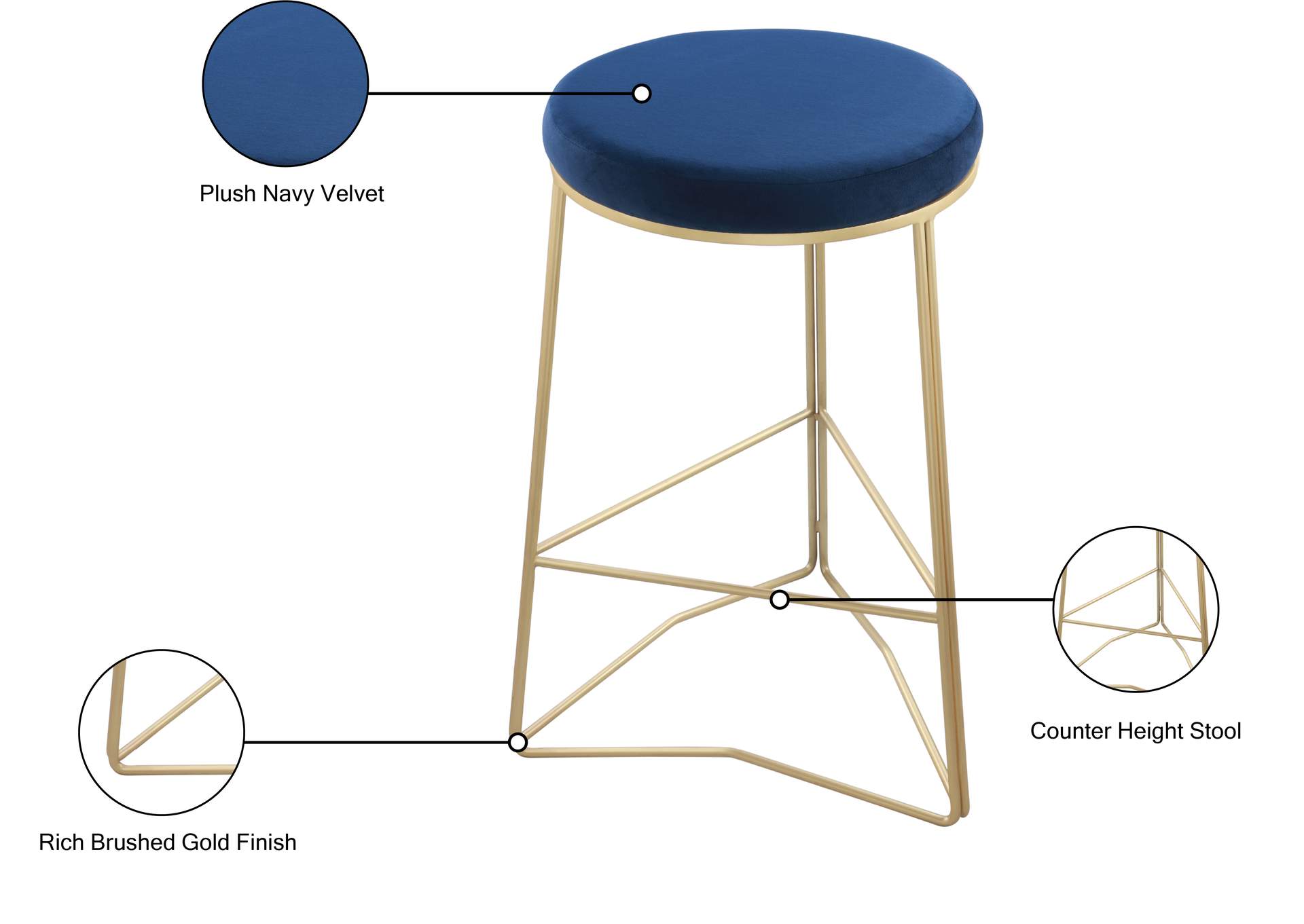 Tres Navy Velvet Counter Stool,Meridian Furniture