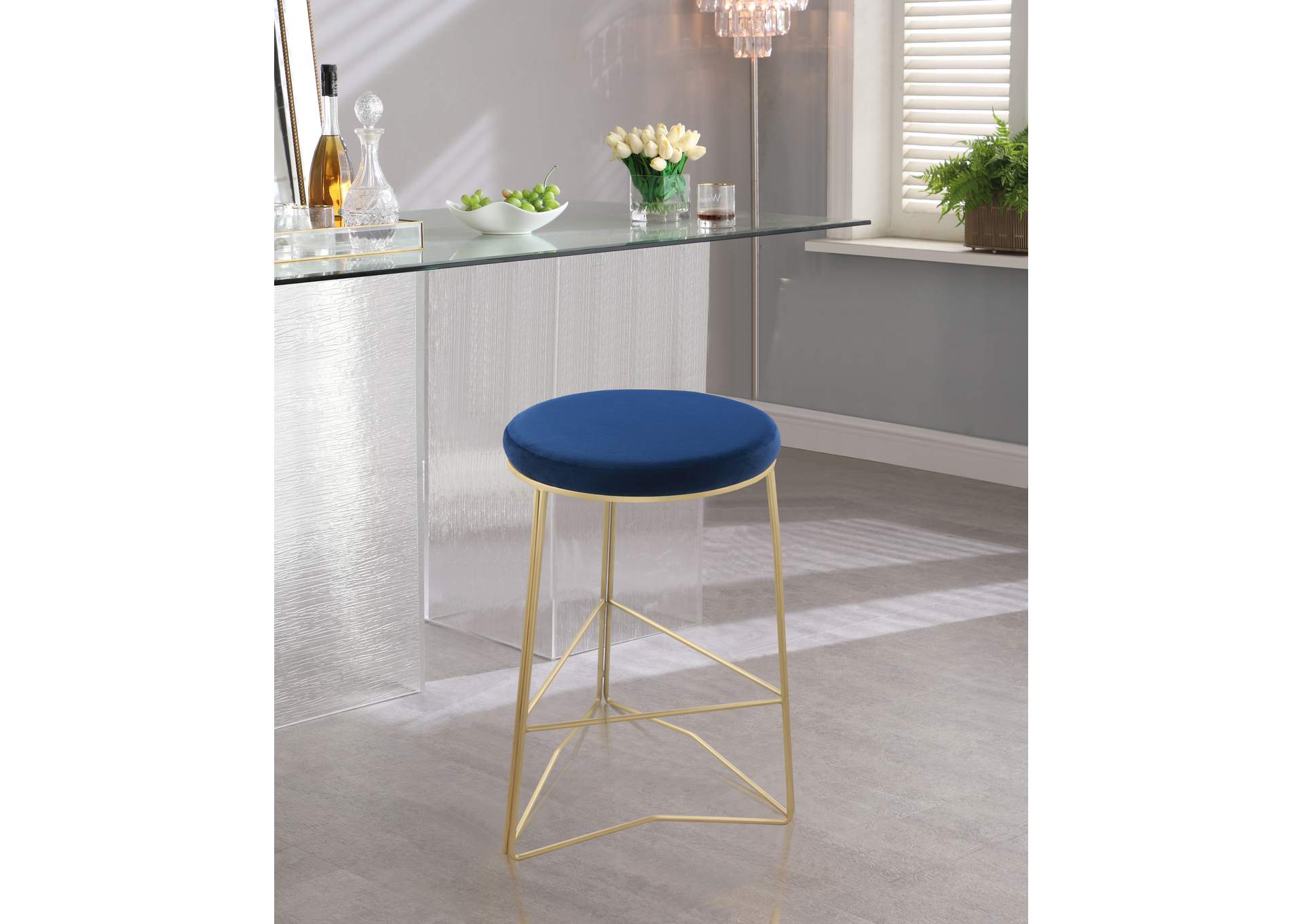 Tres Navy Velvet Counter Stool,Meridian Furniture