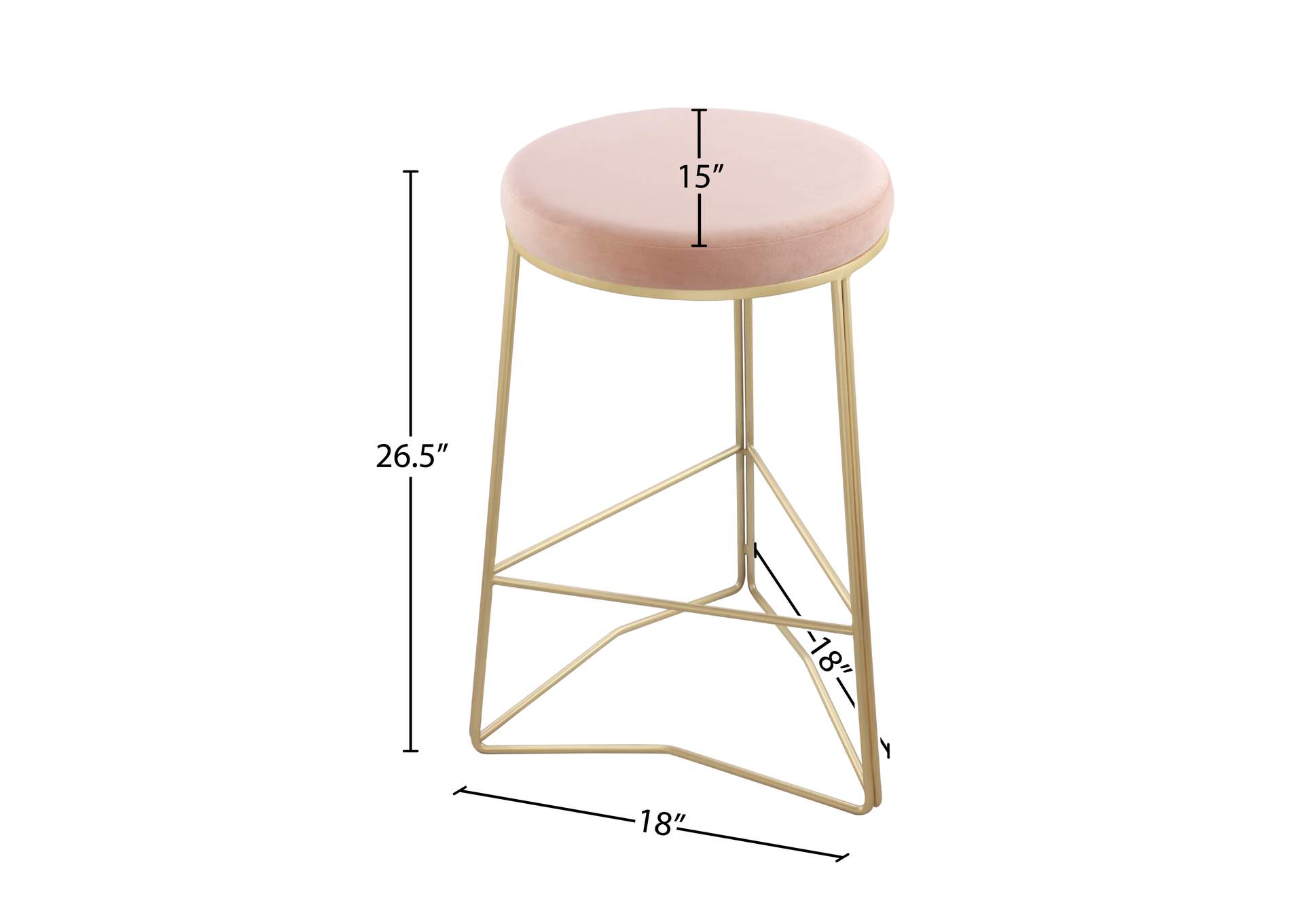 Tres Pink Velvet Counter Stool,Meridian Furniture