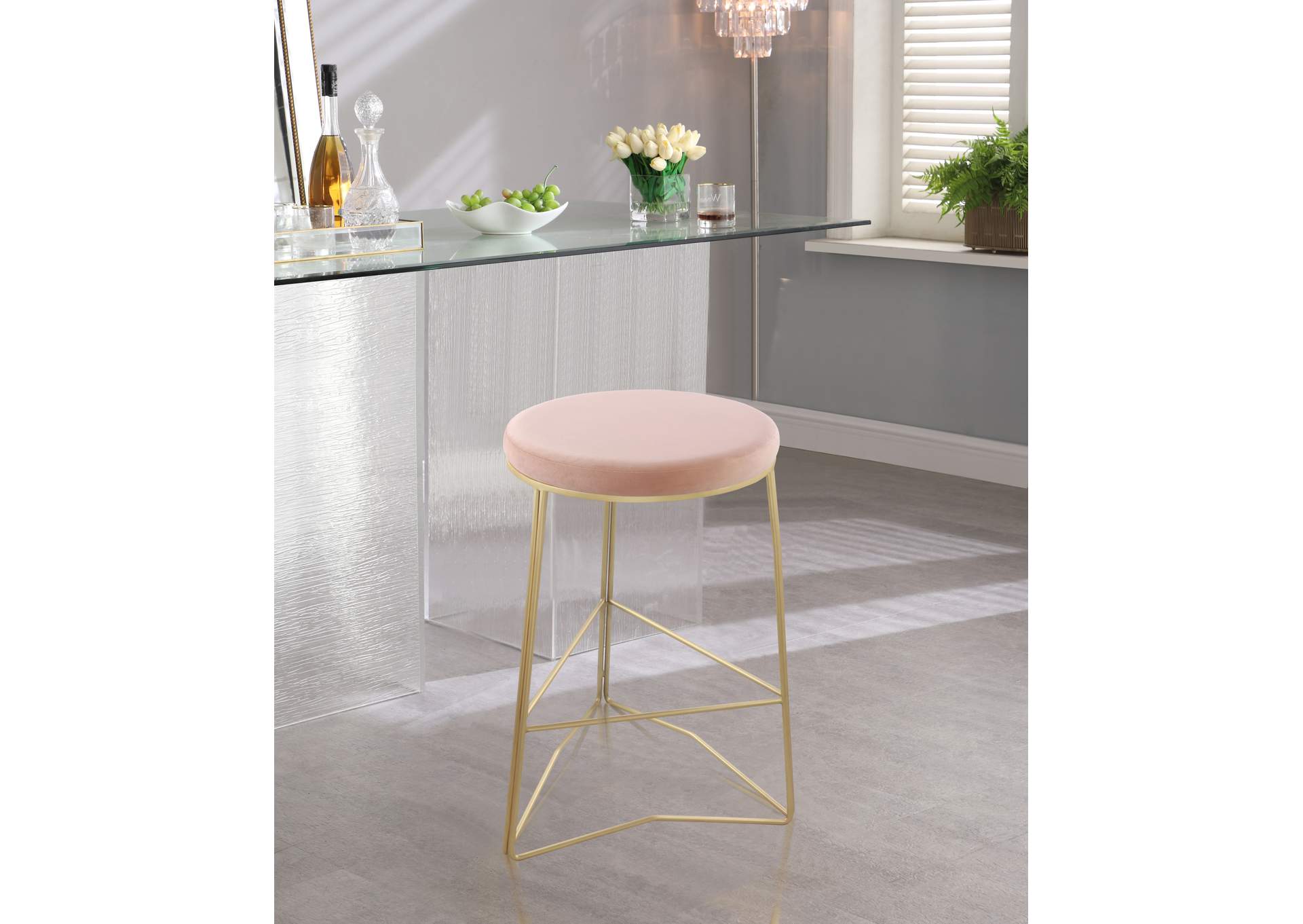 Tres Pink Velvet Counter Stool,Meridian Furniture