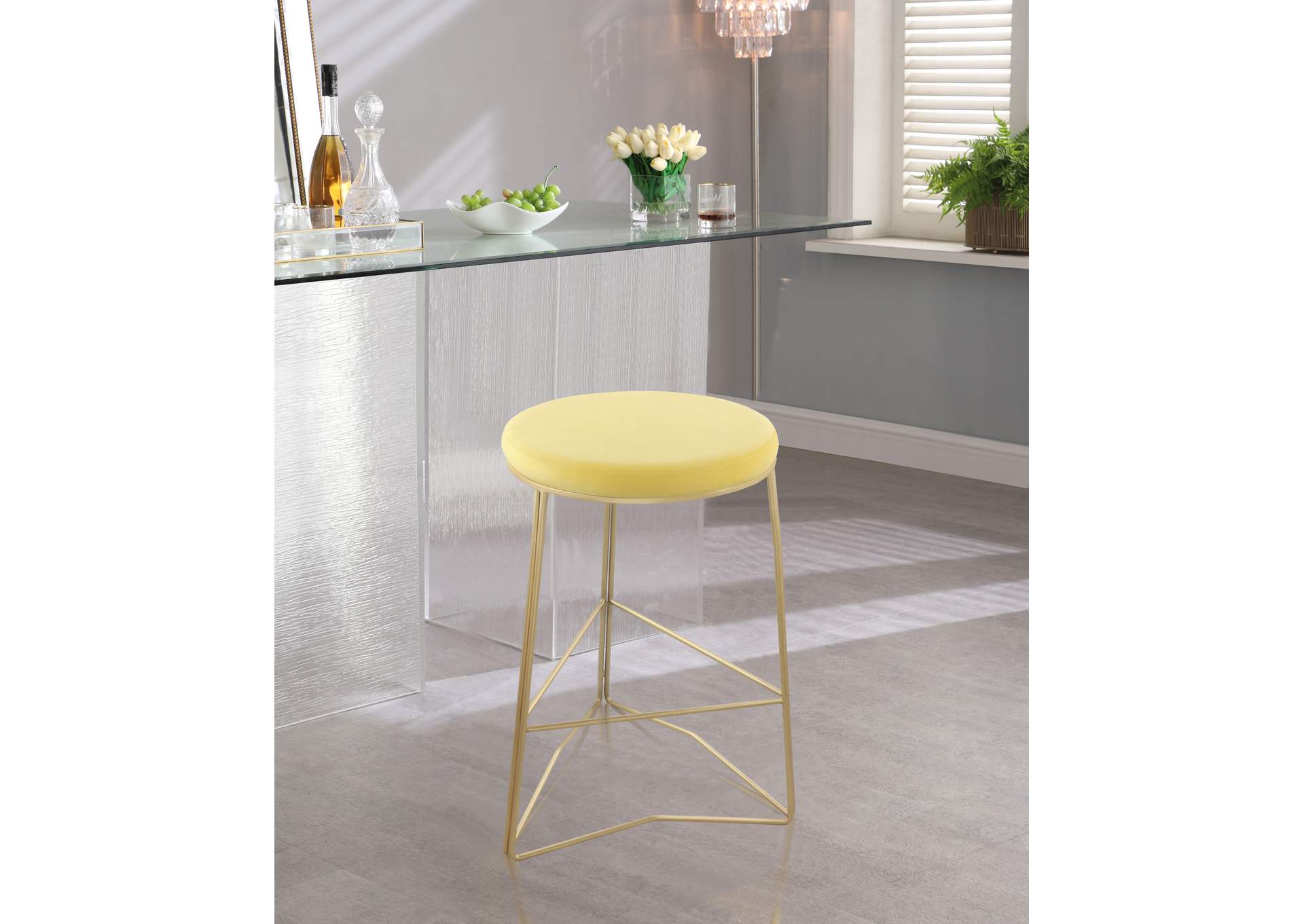 Tres Yellow Velvet Counter Stool,Meridian Furniture