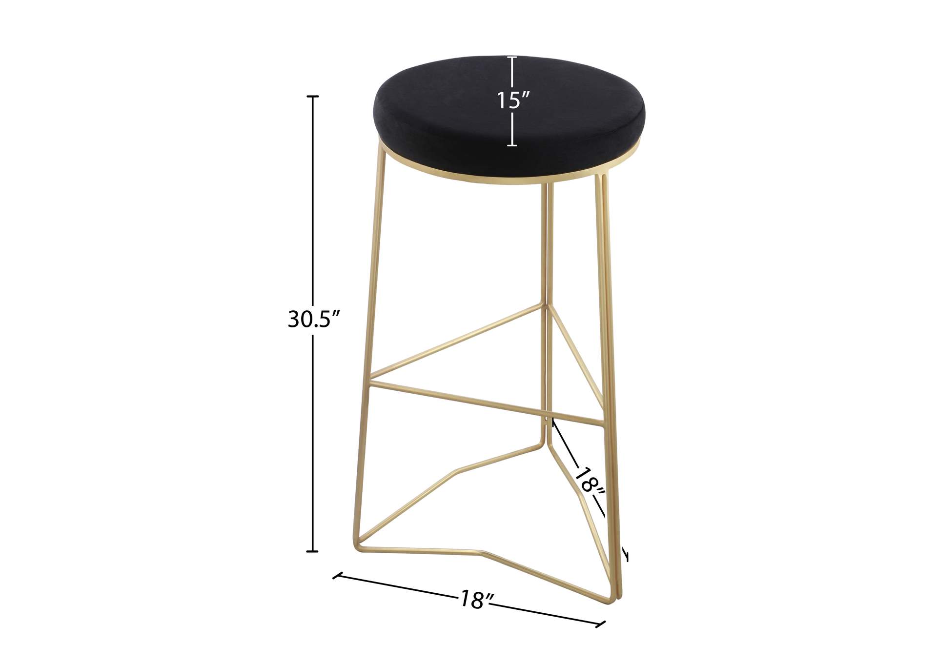 Tres Black Velvet Bar Stool,Meridian Furniture