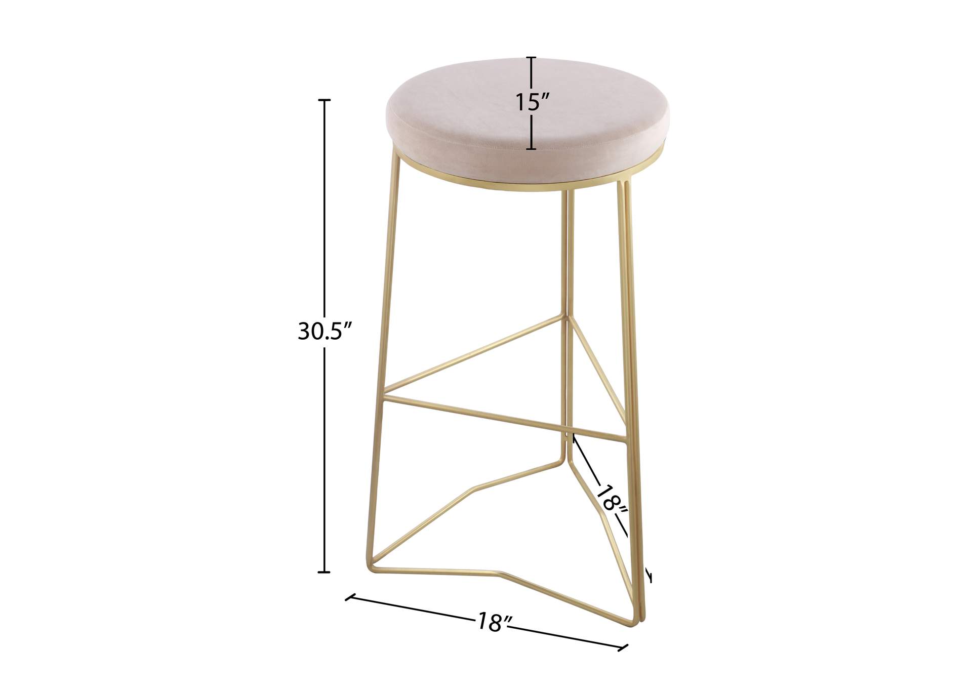 Tres Cream Velvet Bar Stool,Meridian Furniture