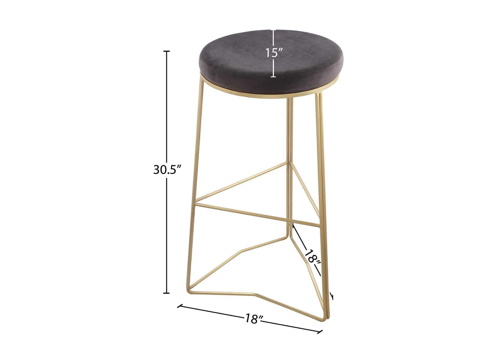 Tres Grey Velvet Bar Stool,Meridian Furniture