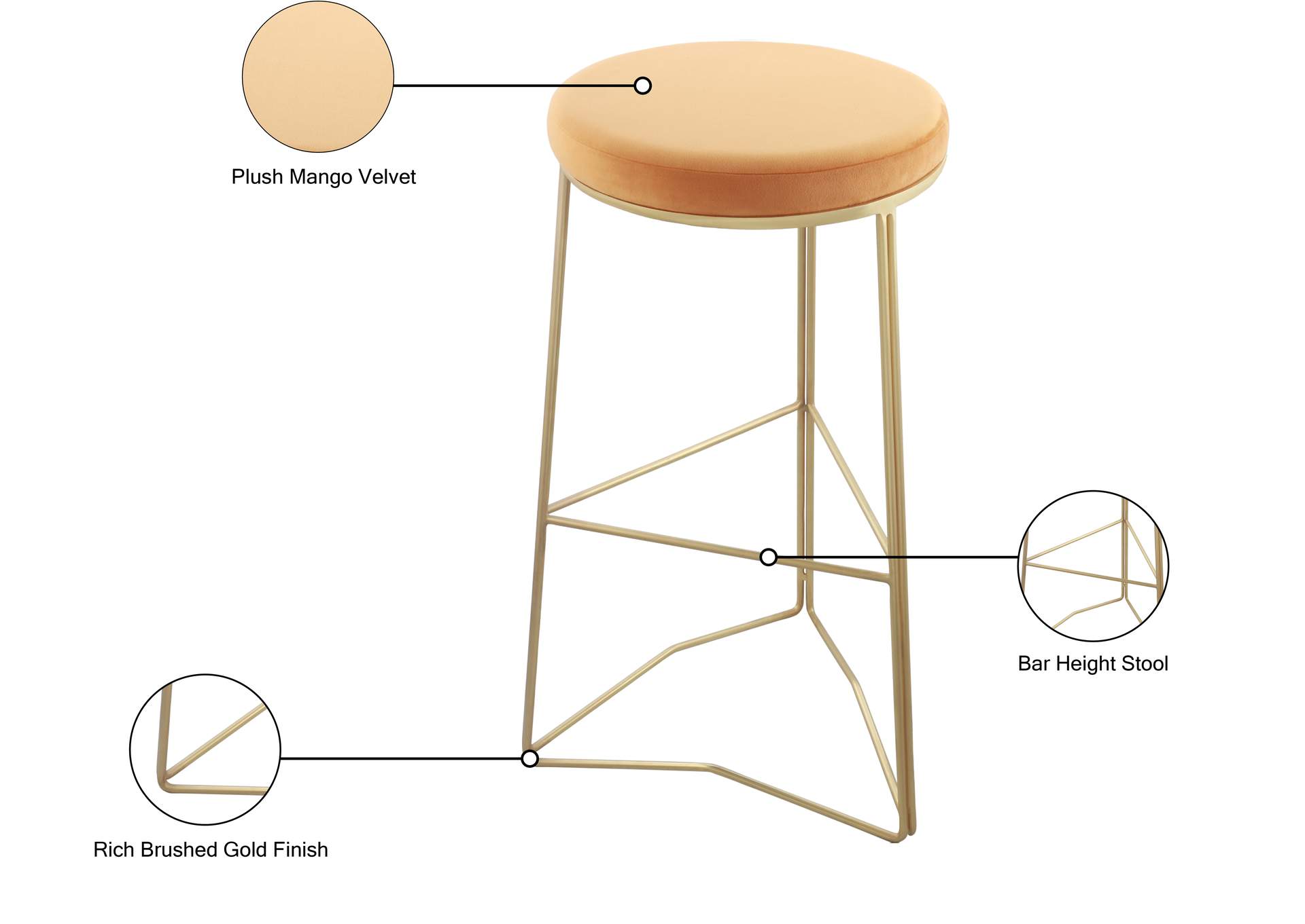 Tres Mango Velvet Bar Stool,Meridian Furniture