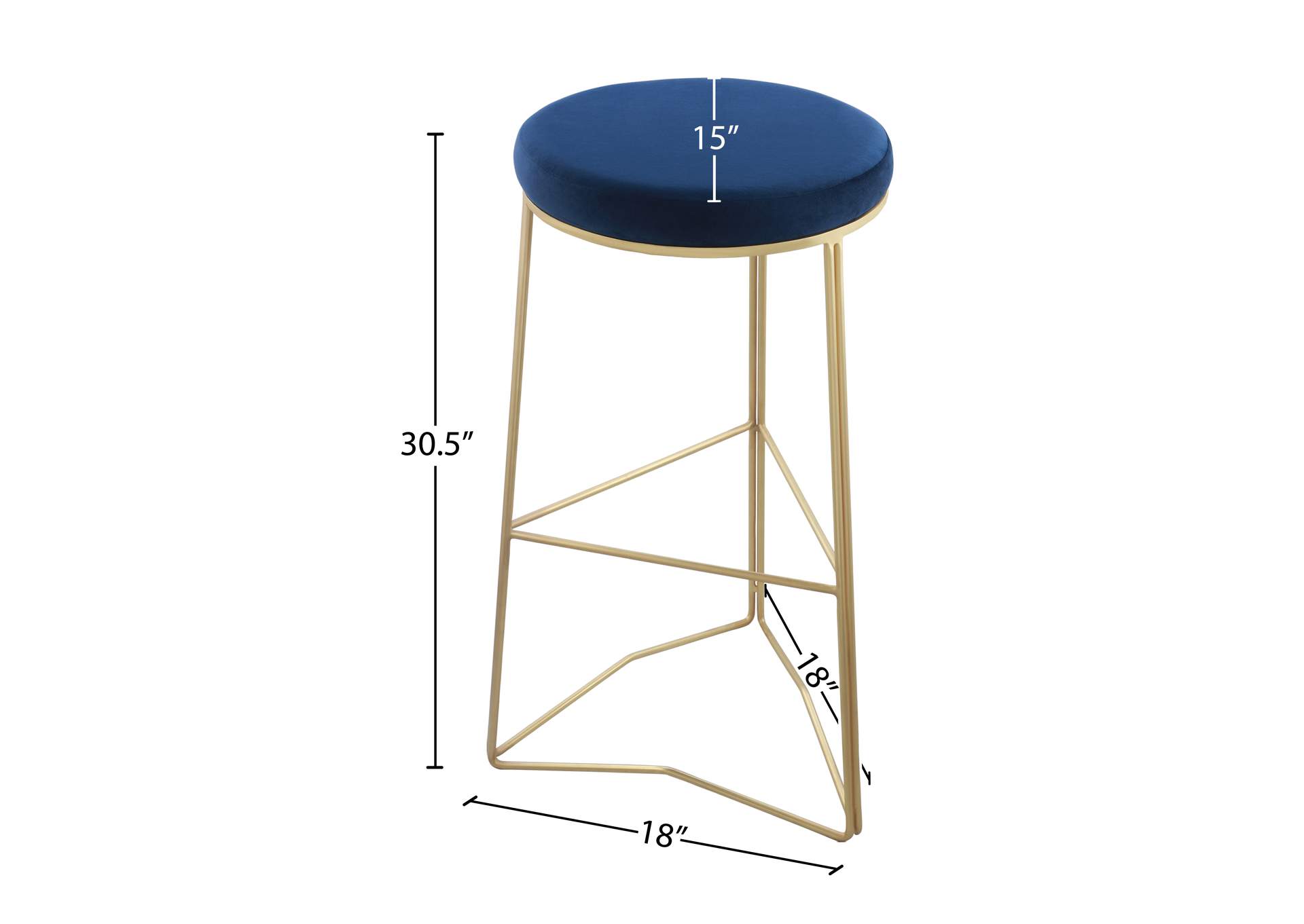 Tres Navy Velvet Bar Stool,Meridian Furniture