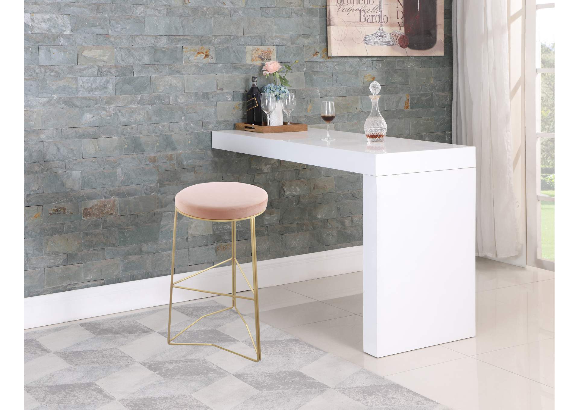 Tres Pink Velvet Bar Stool,Meridian Furniture