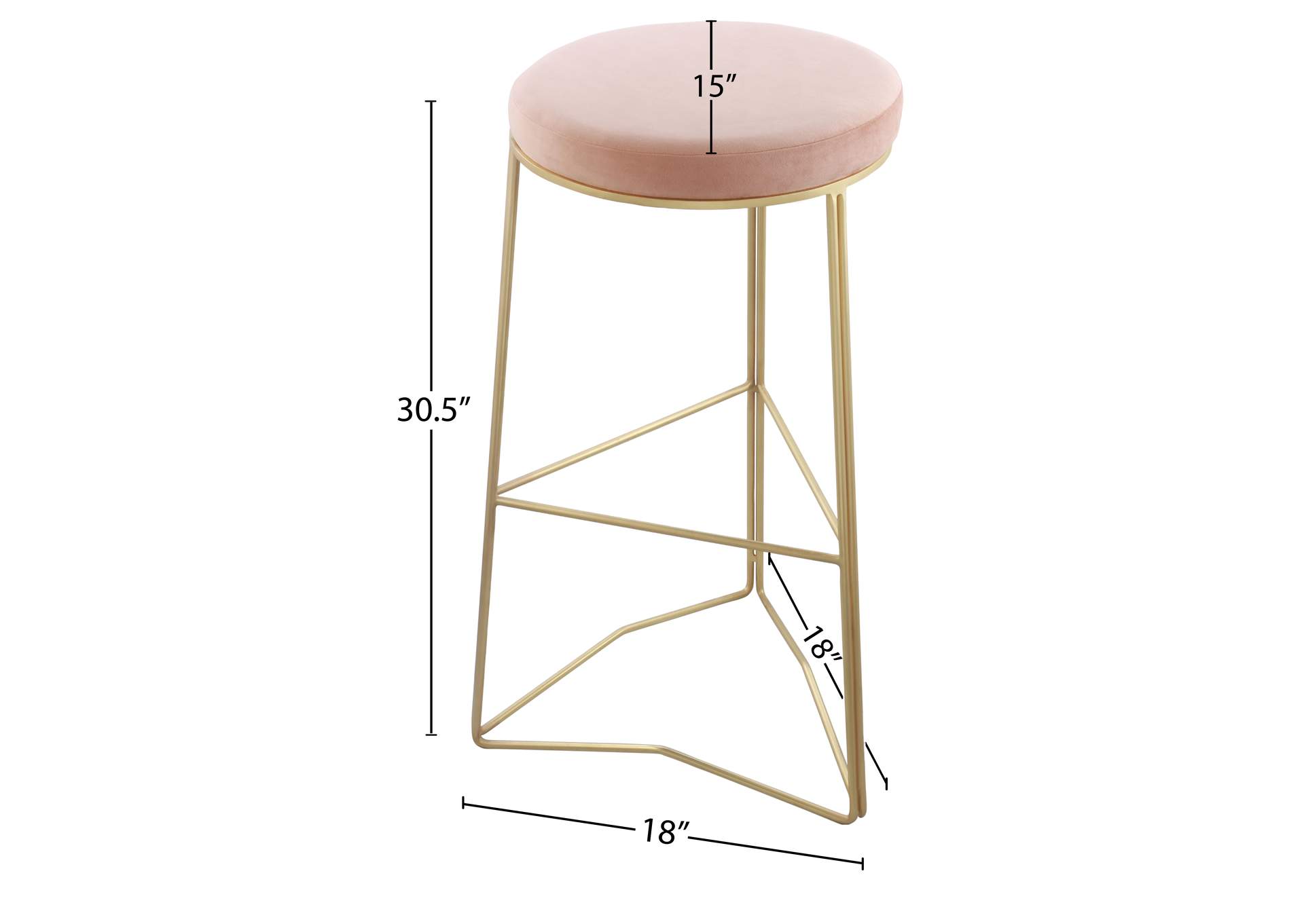 Tres Pink Velvet Bar Stool,Meridian Furniture