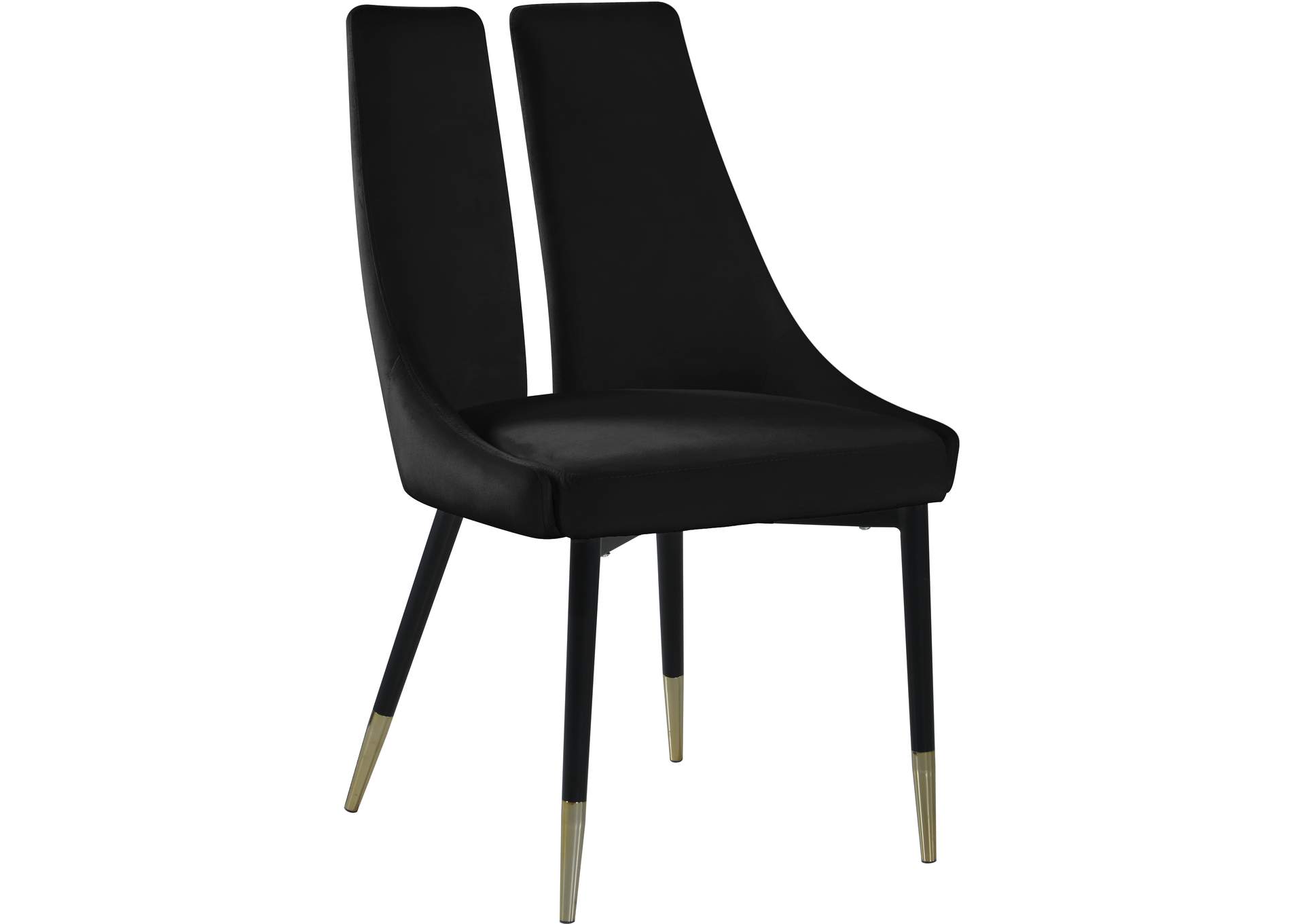 Sleek Black Velvet Dining Chair Set of 2,Meridian Furniture