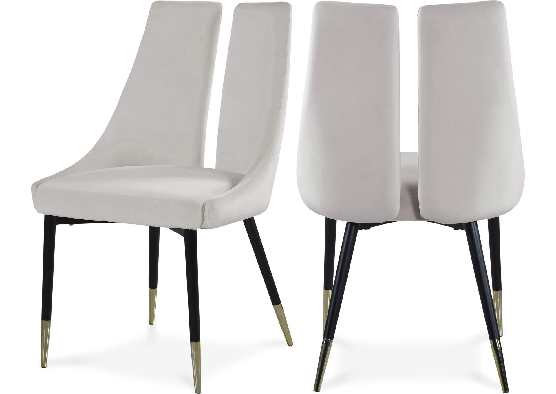 Sleek Cream Velvet Dining Chair Set of 2,Meridian Furniture