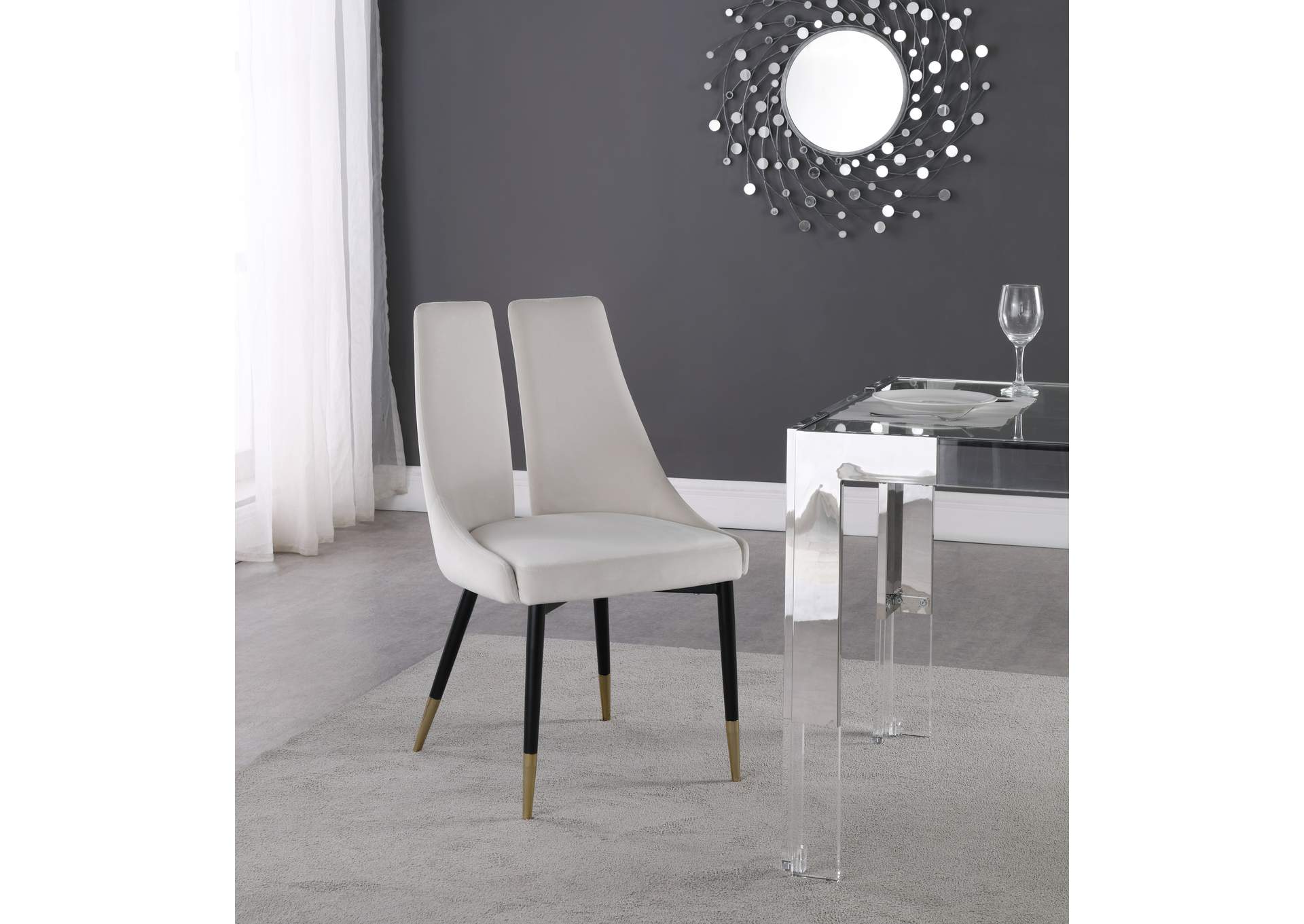 Sleek Cream Velvet Dining Chair Set of 2,Meridian Furniture