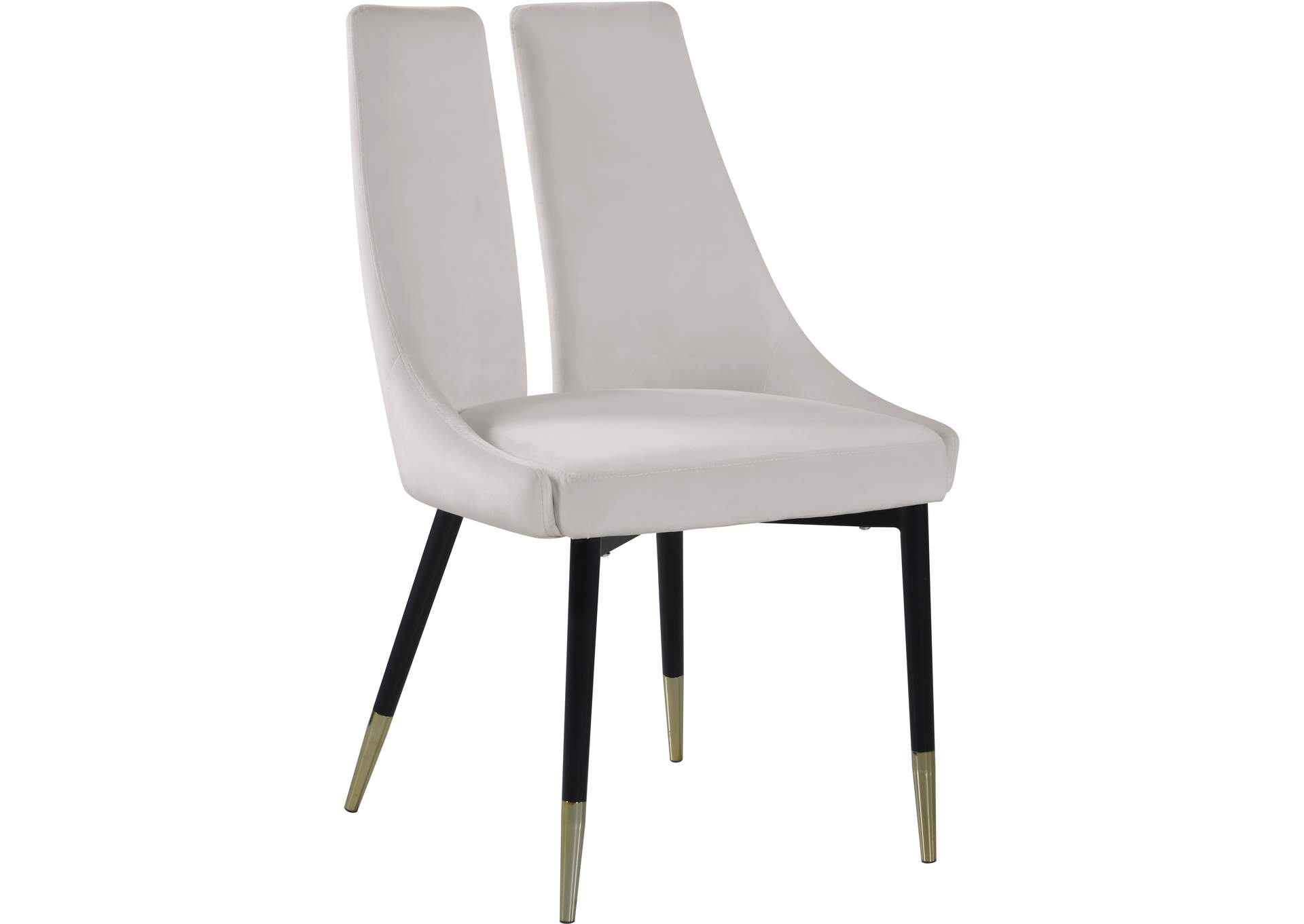 Sleek Cream Velvet Dining Chair Set of 2,Meridian Furniture