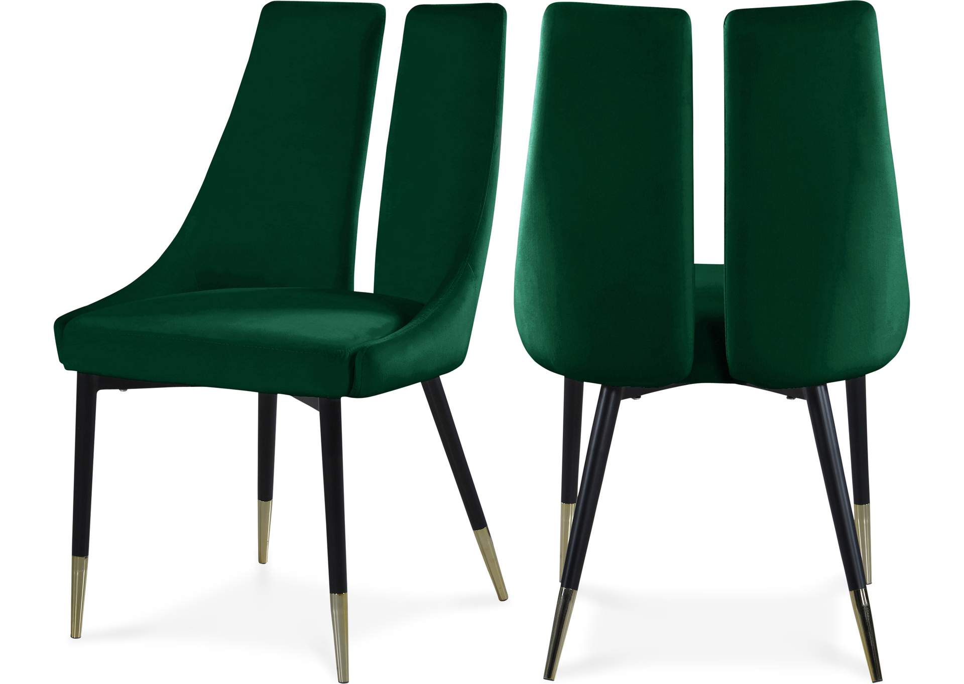 Sleek Green Velvet Dining Chair Set of 2,Meridian Furniture