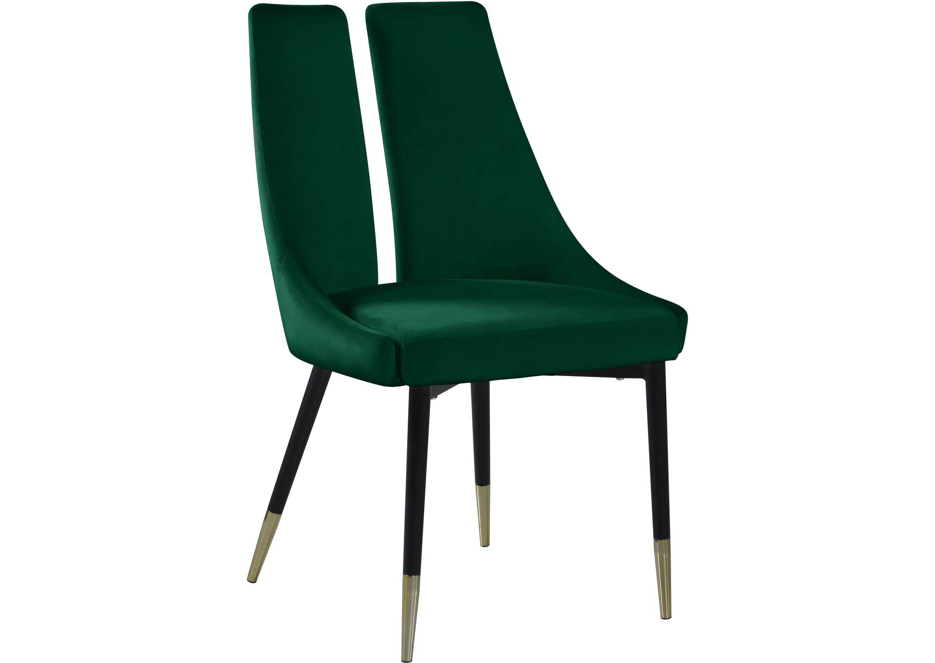 Sleek Green Velvet Dining Chair Set of 2,Meridian Furniture