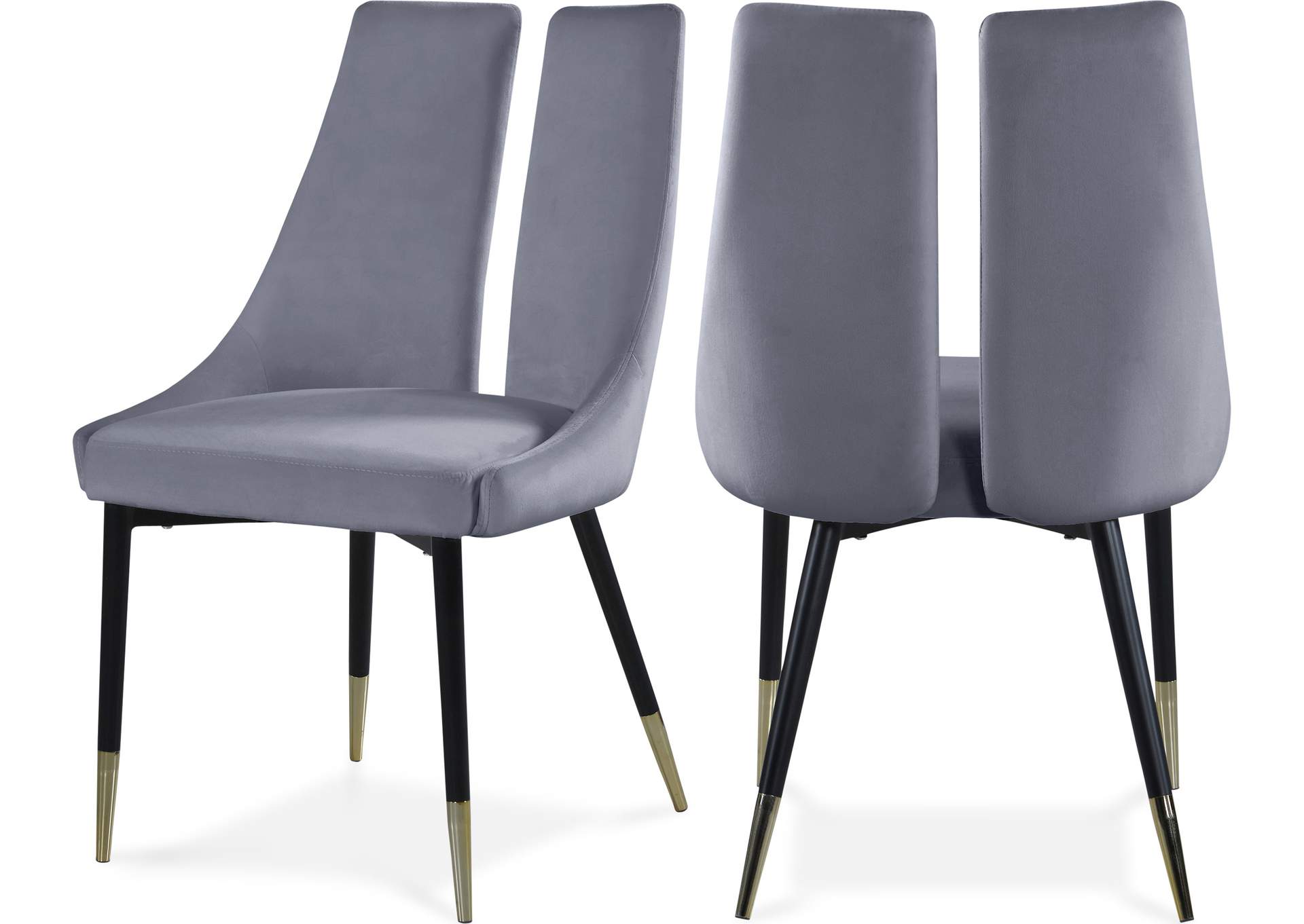 Sleek Grey Velvet Dining Chair Set of 2,Meridian Furniture