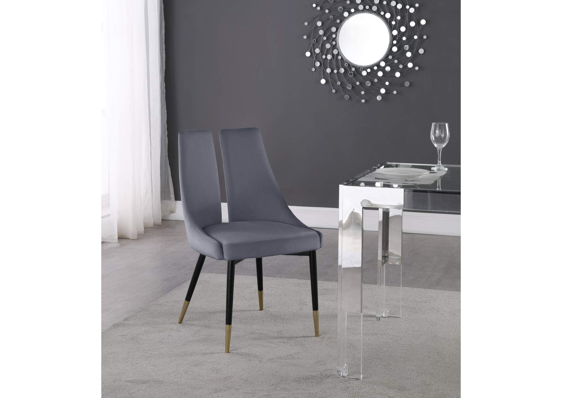 Sleek Grey Velvet Dining Chair Set of 2,Meridian Furniture