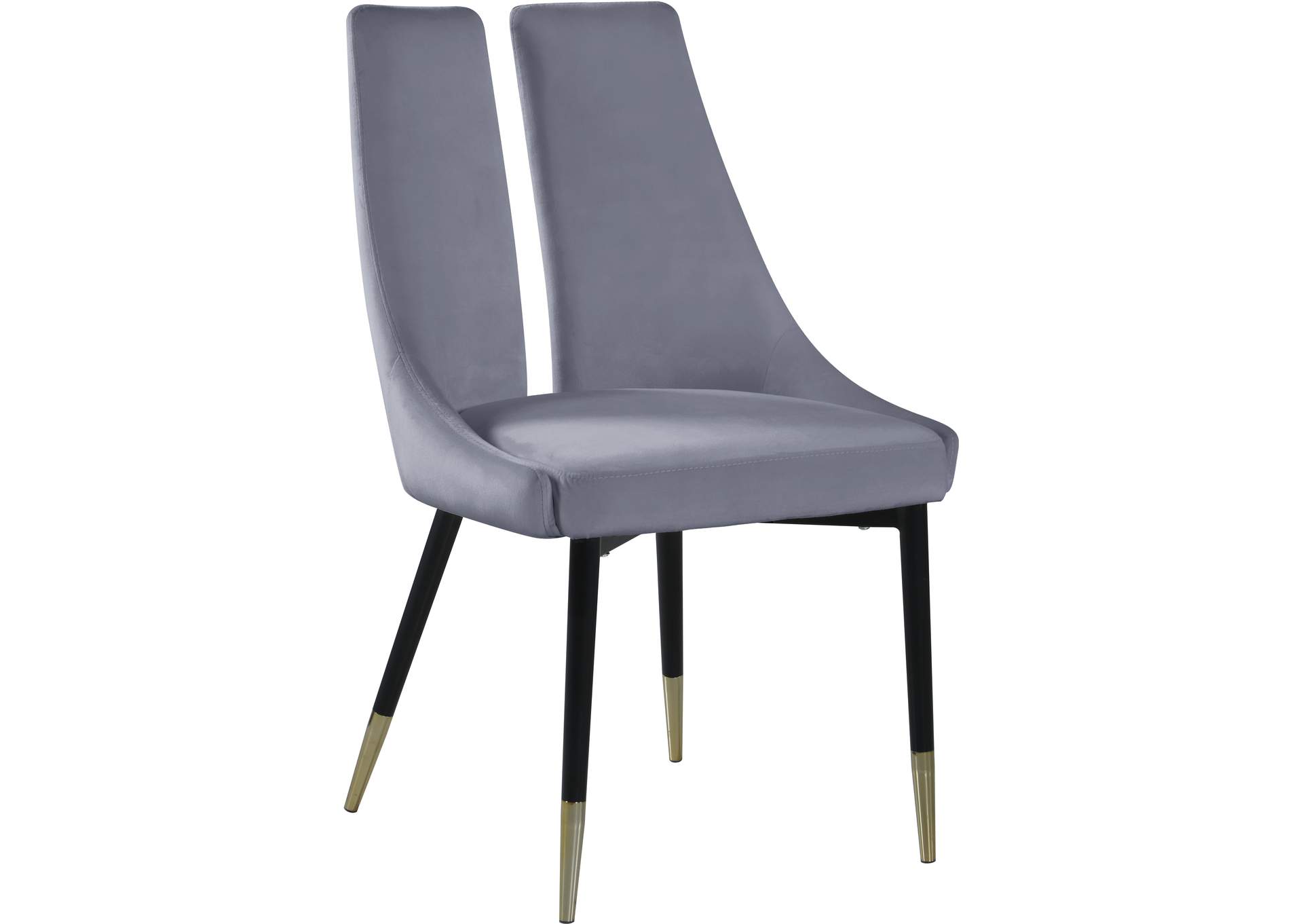 Sleek Grey Velvet Dining Chair Set of 2,Meridian Furniture