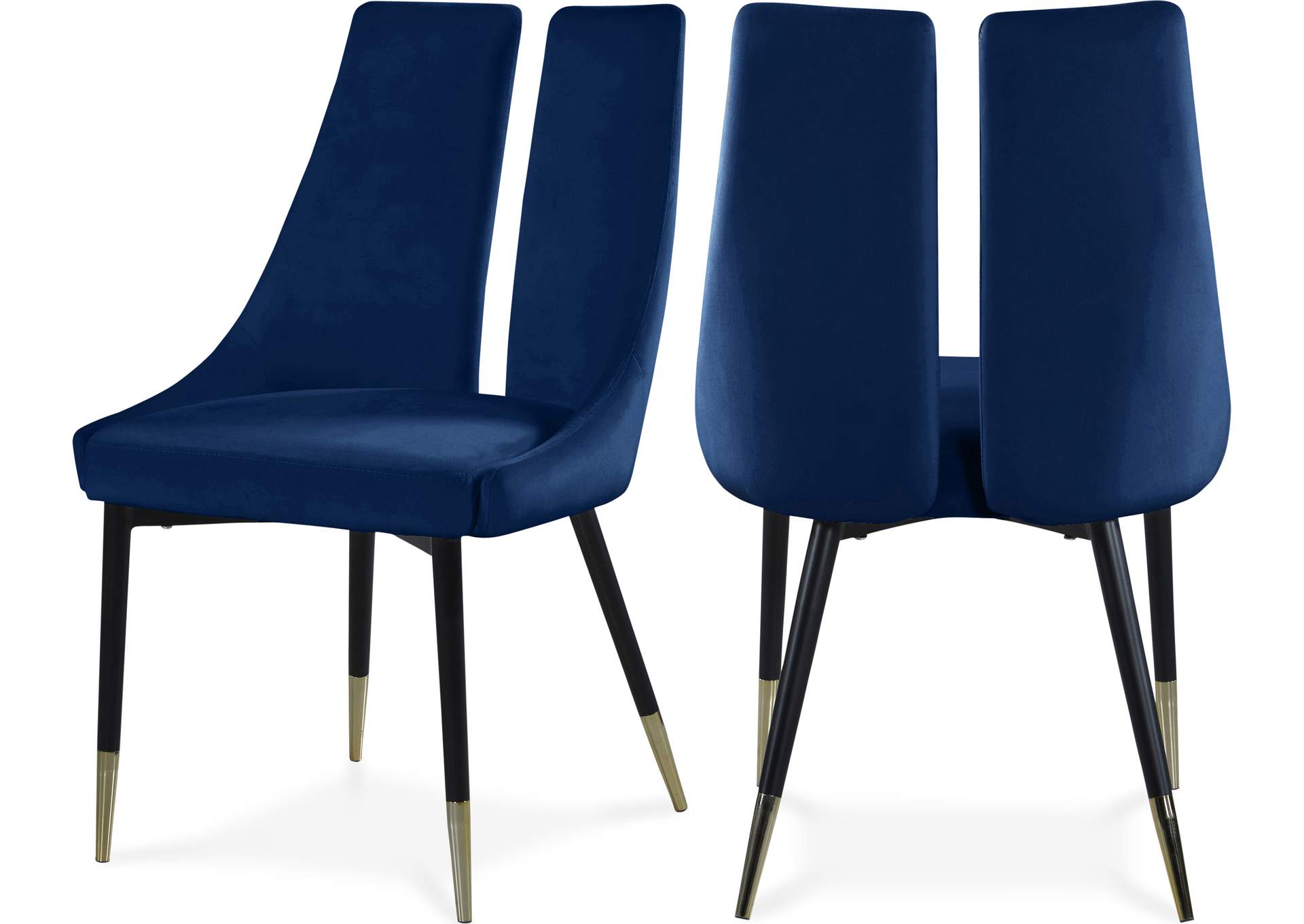 Sleek Navy Velvet Dining Chair Set of 2,Meridian Furniture