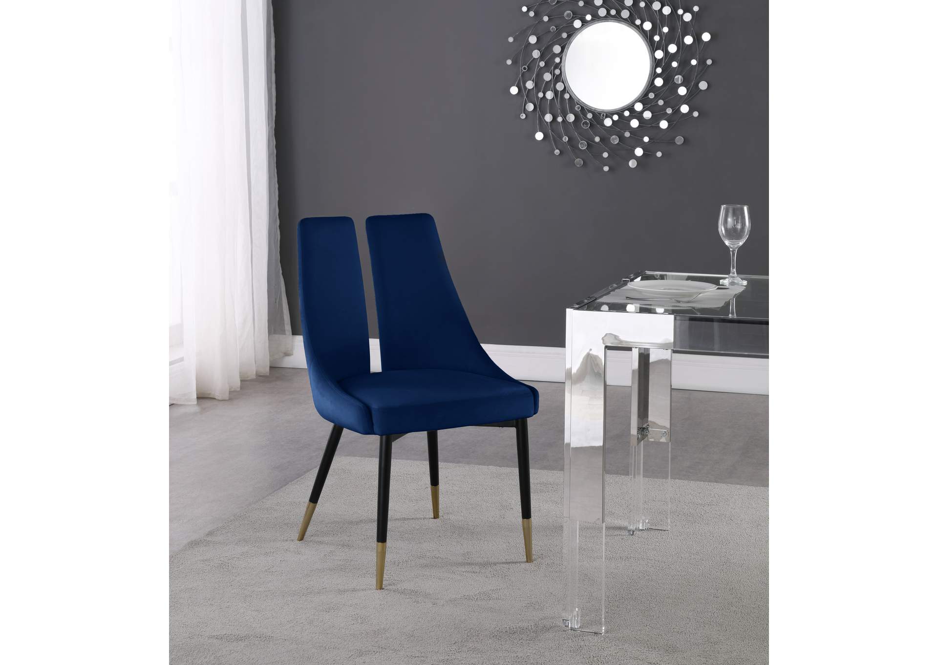 Sleek Navy Velvet Dining Chair Set of 2,Meridian Furniture