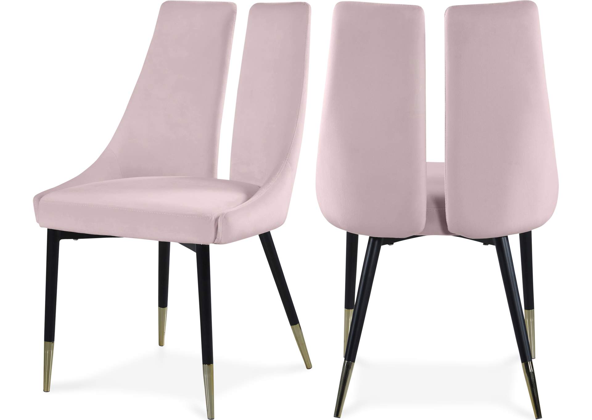 Sleek Pink Velvet Dining Chair Set of 2,Meridian Furniture