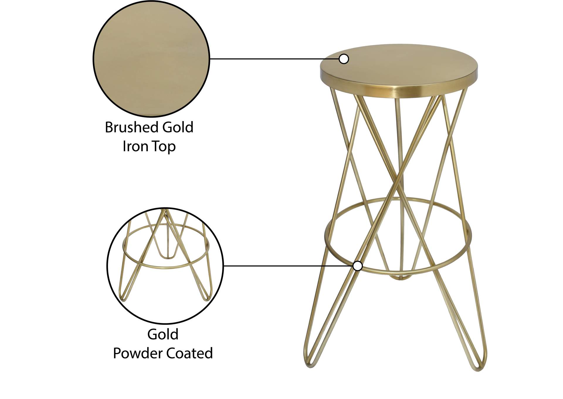 Mercury Gold Iron Bar Stool,Meridian Furniture