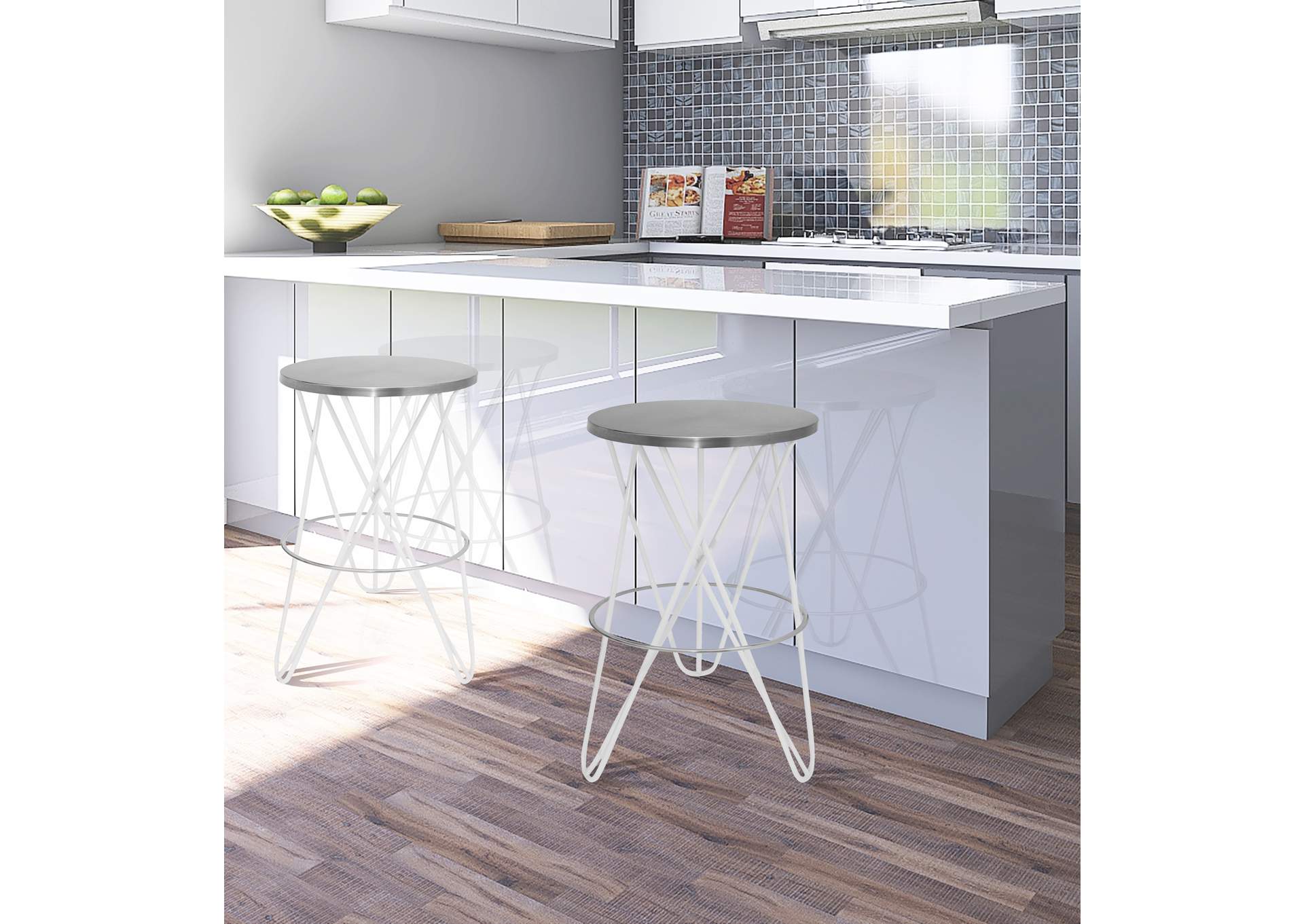 Mercury White Iron Counter Stool,Meridian Furniture