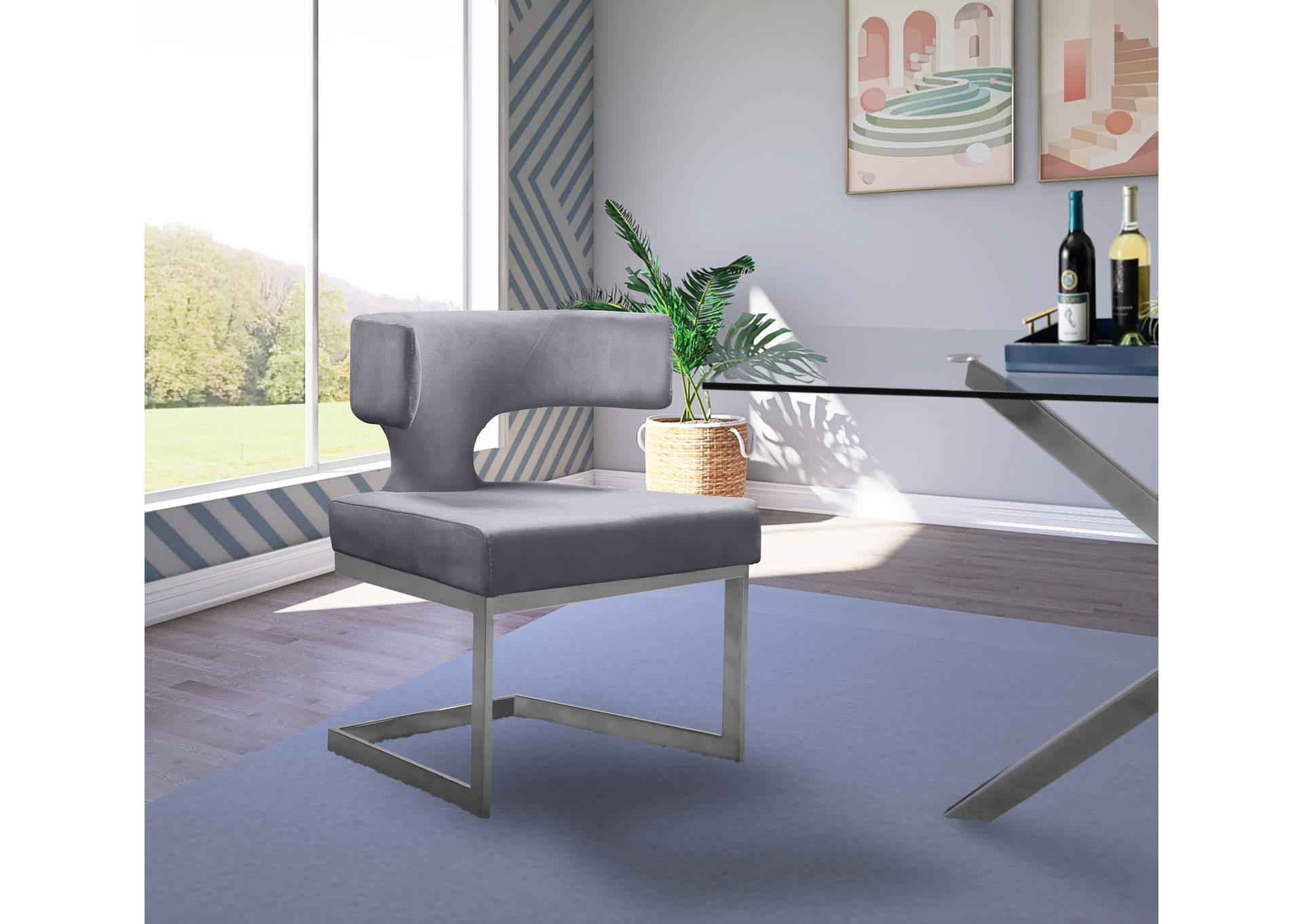 Alexandra Grey Velvet Dining Chair,Meridian Furniture