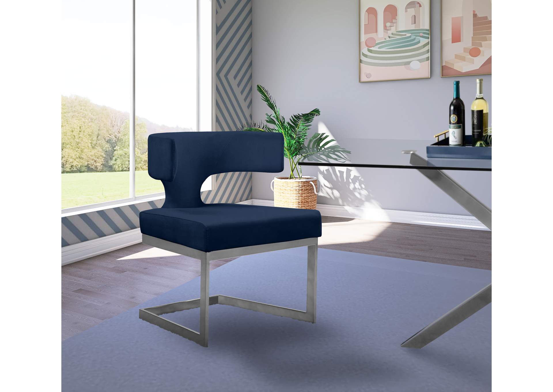 Alexandra Navy Velvet Dining Chair,Meridian Furniture