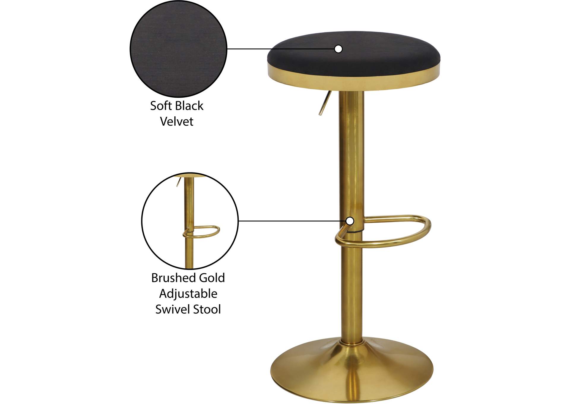 Brody Black Velvet Adjustable Stool,Meridian Furniture