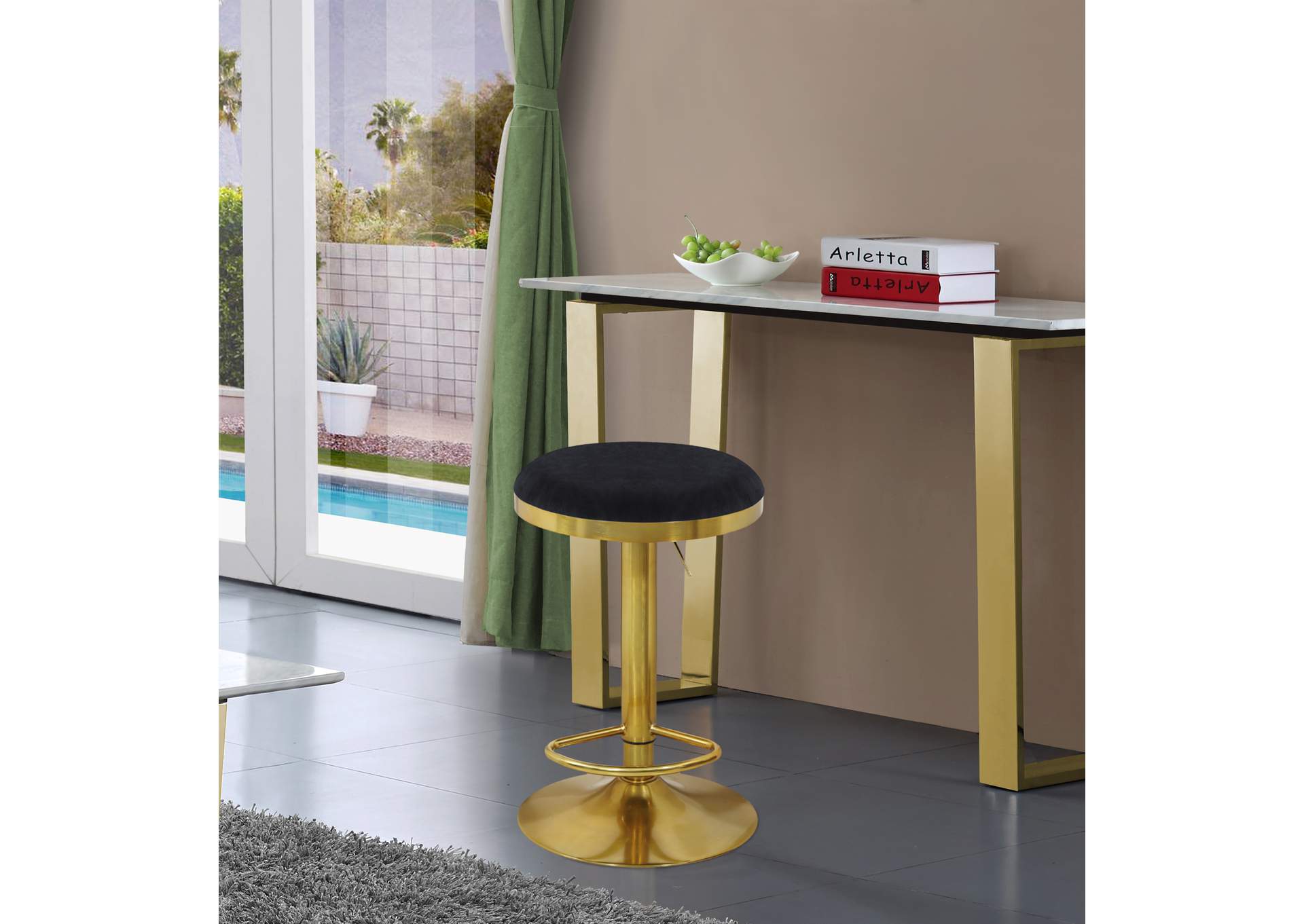 Brody Black Velvet Adjustable Stool,Meridian Furniture