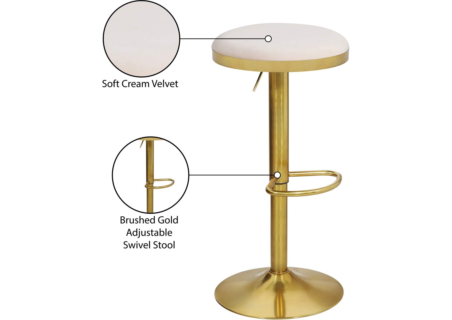 Brody Cream Velvet Adjustable Stool,Meridian Furniture