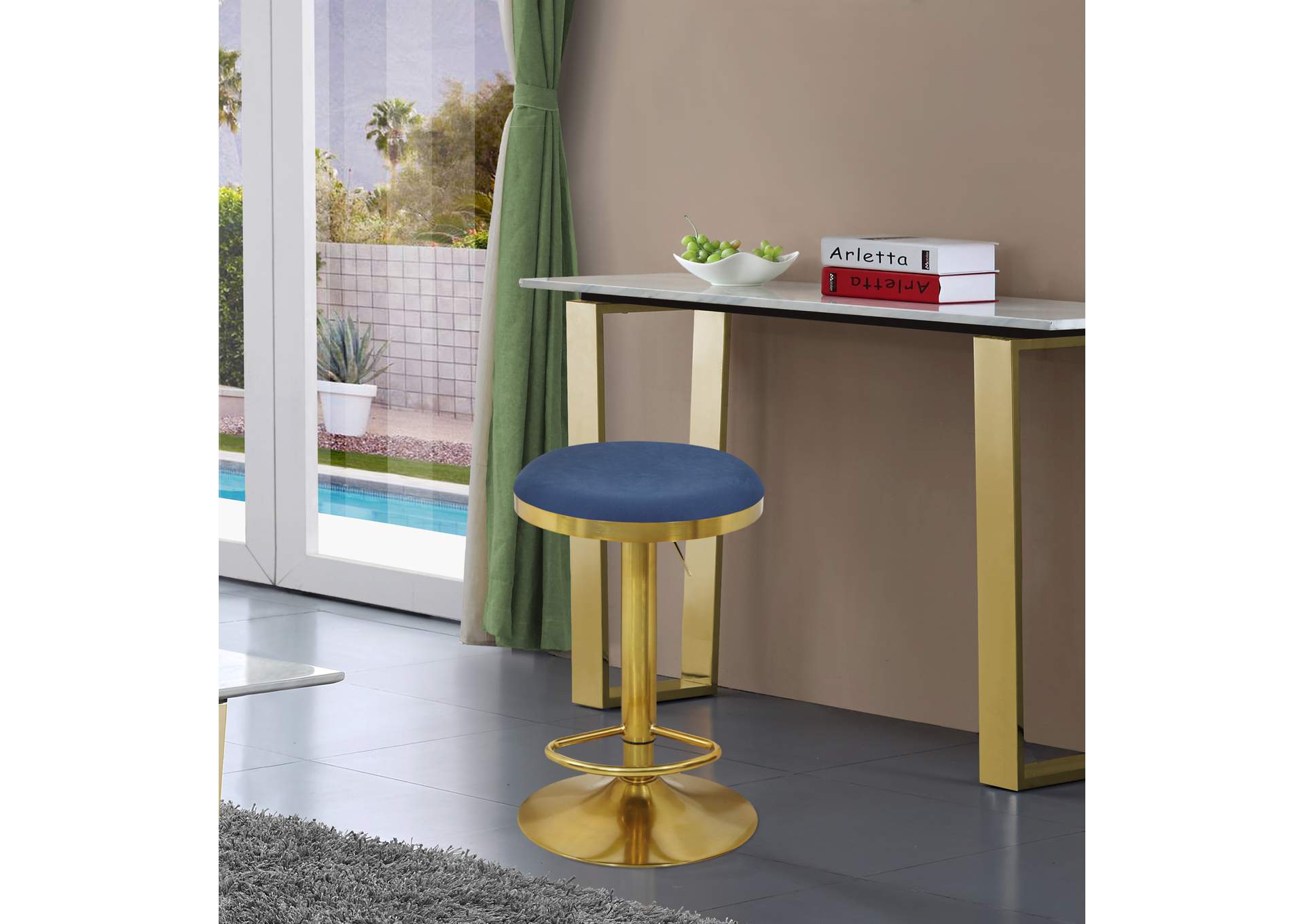 Brody Navy Velvet Adjustable Stool,Meridian Furniture