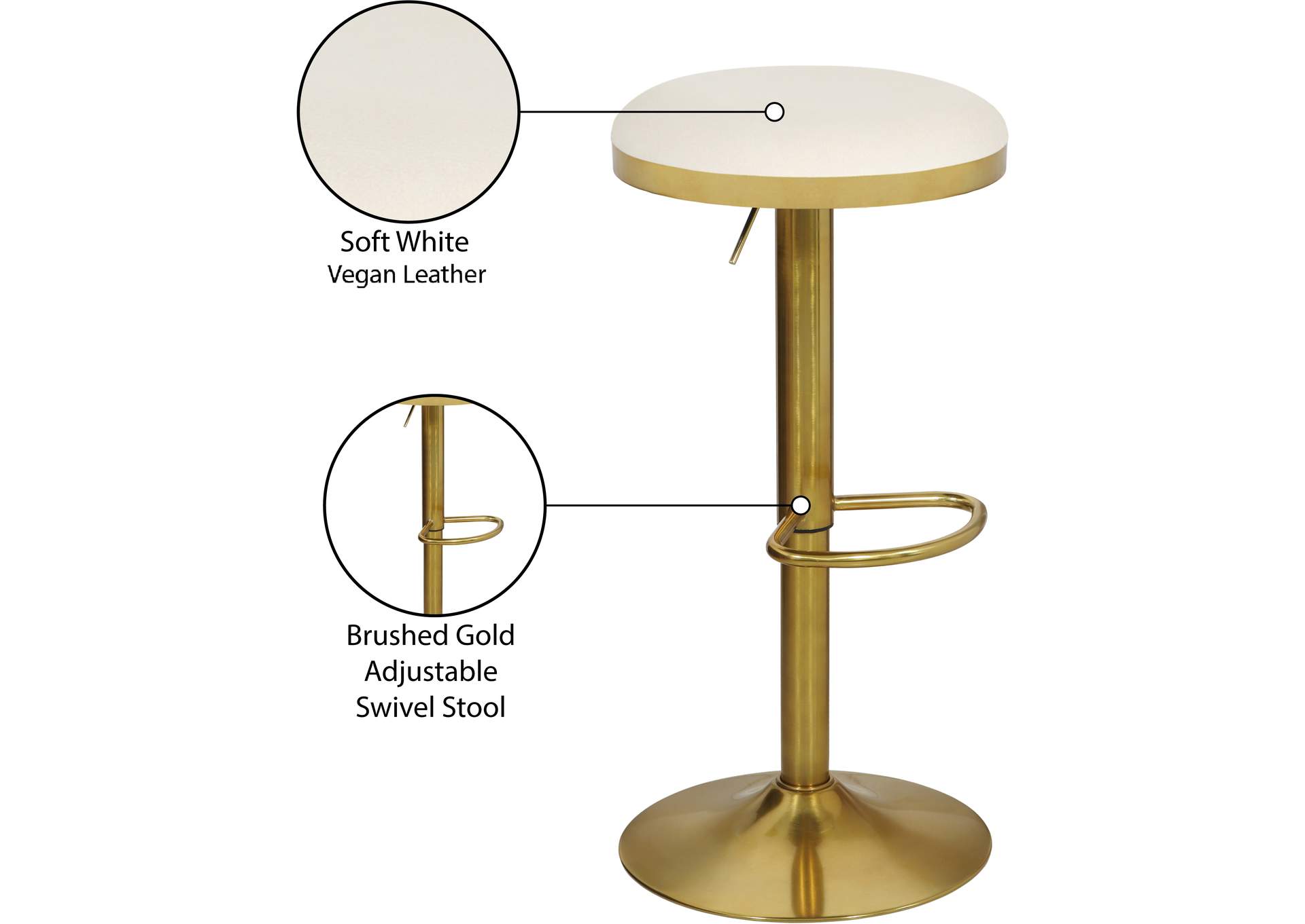 Brody White Faux Leather Adjustable Stool,Meridian Furniture