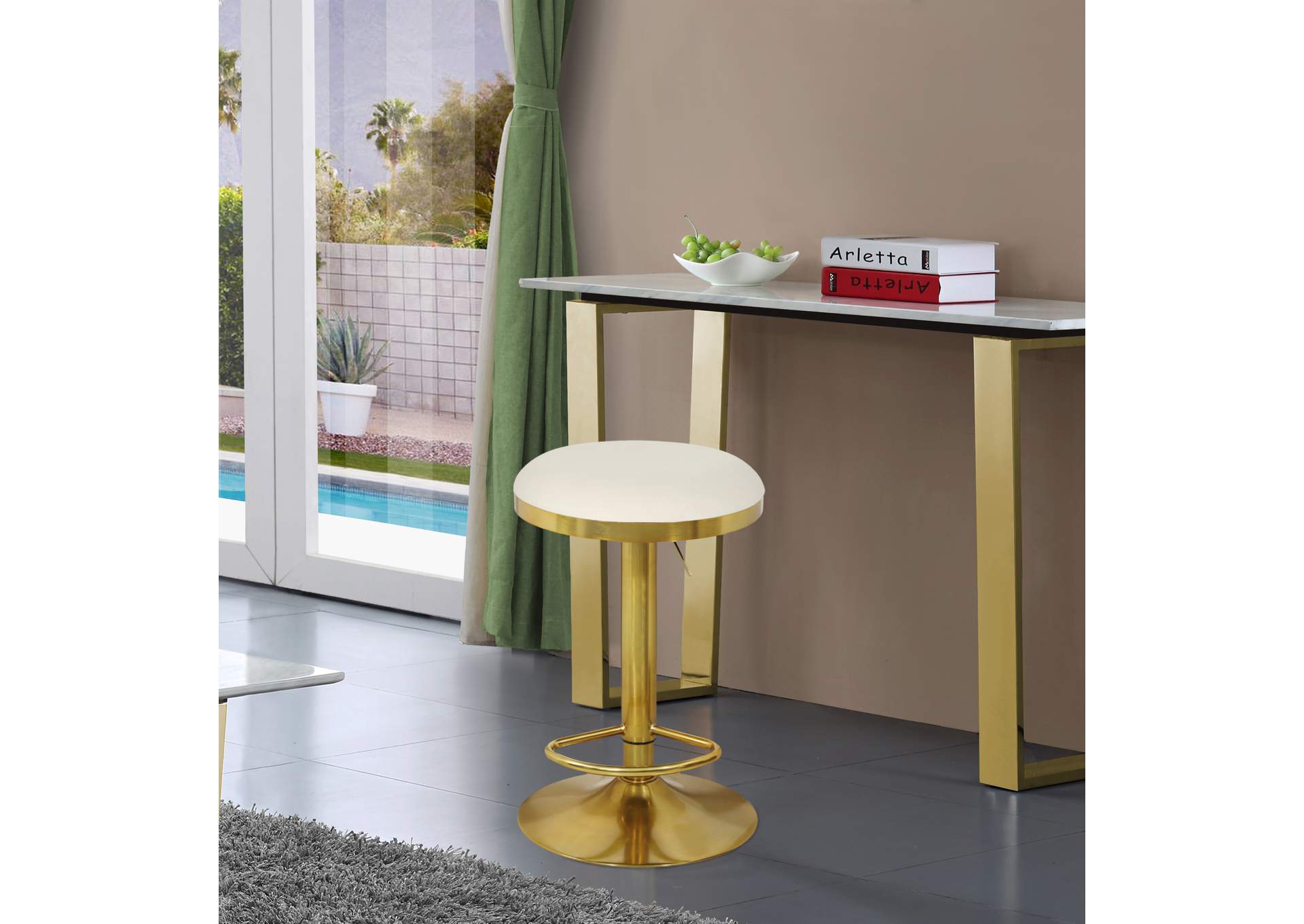 Brody White Faux Leather Adjustable Stool,Meridian Furniture