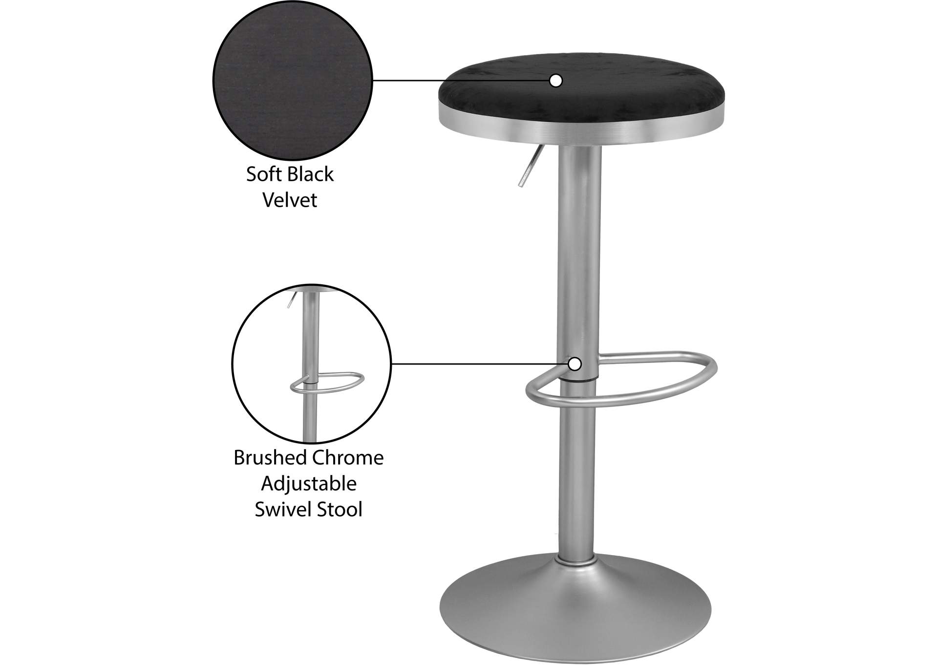 Brody Black Velvet Adjustable Stool,Meridian Furniture