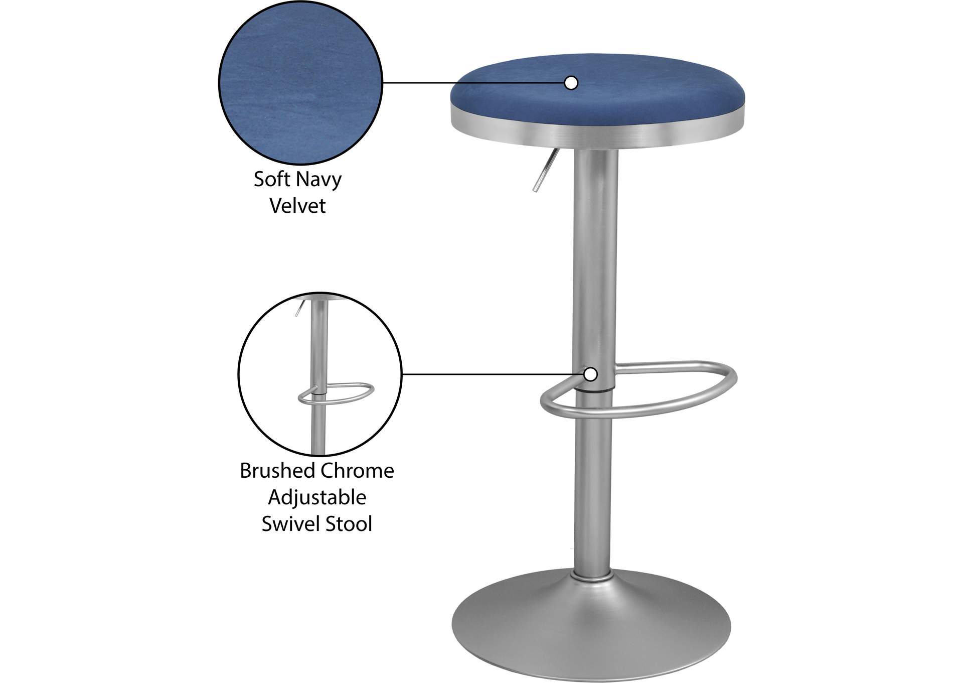 Brody Navy Velvet Adjustable Stool,Meridian Furniture