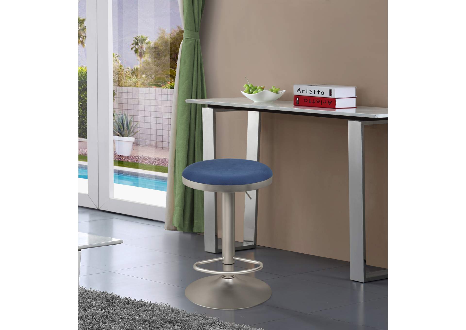 Brody Navy Velvet Adjustable Stool,Meridian Furniture