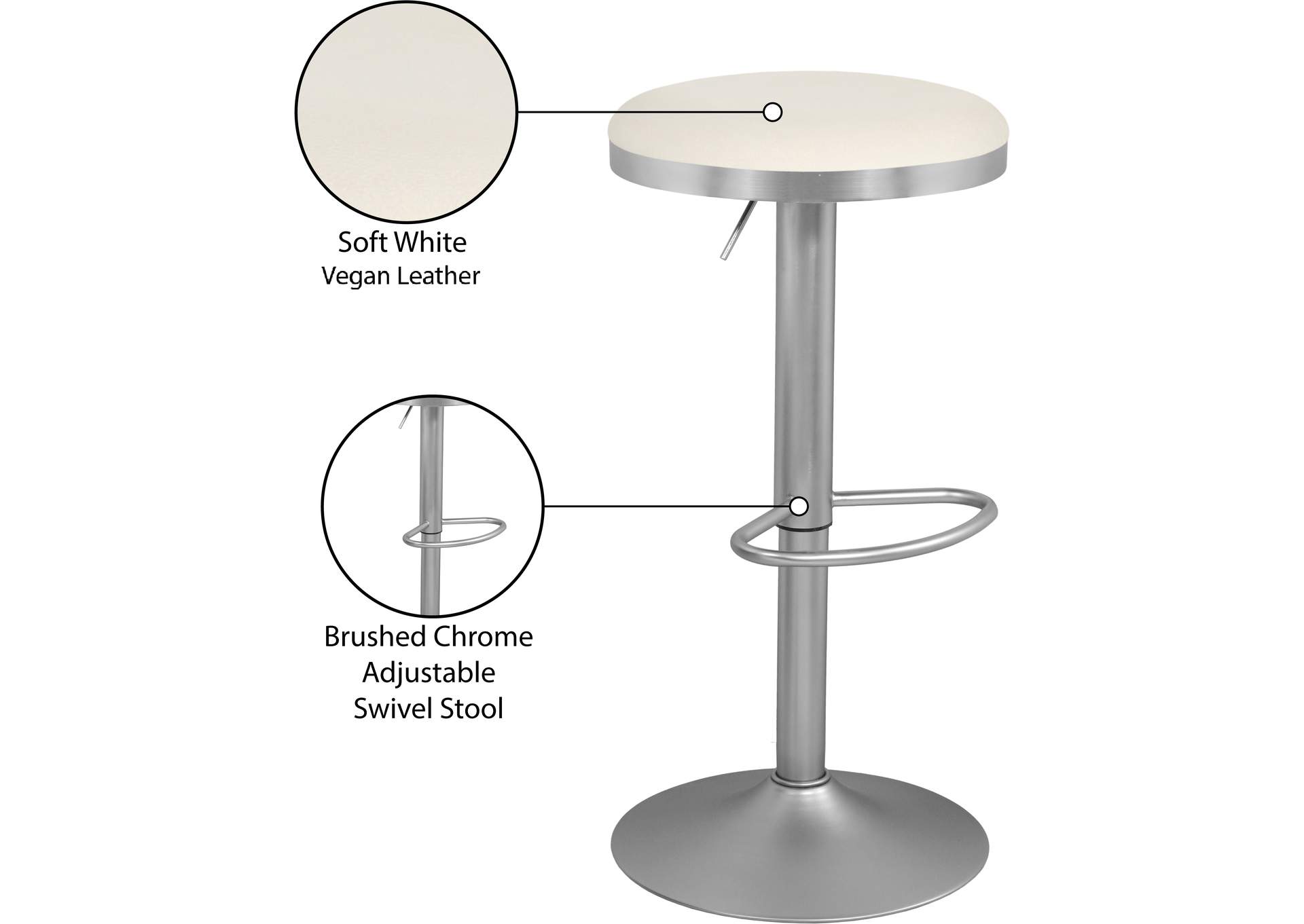 Brody White Faux Leather Adjustable Stool,Meridian Furniture