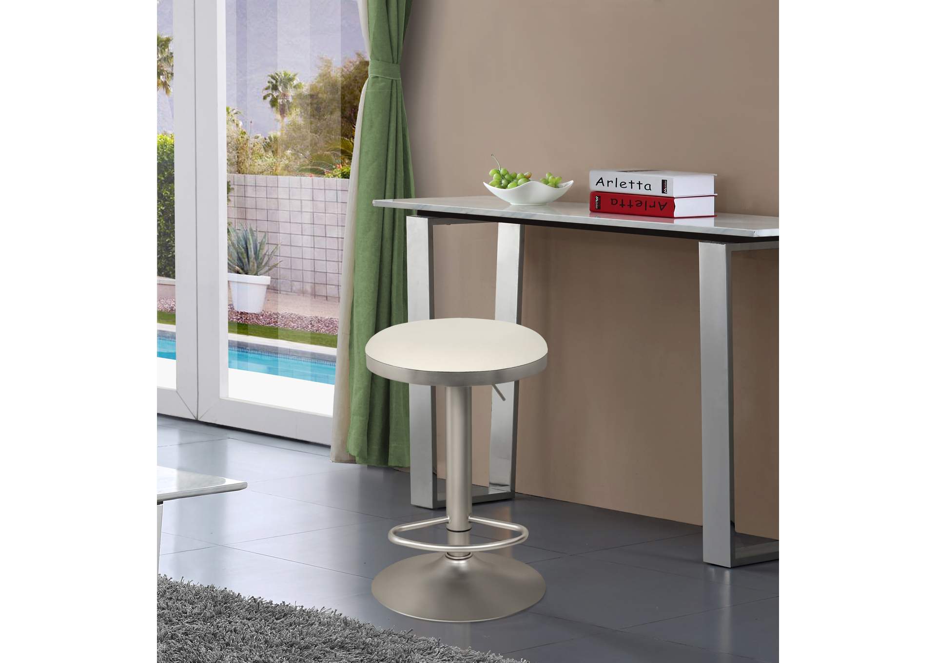 Brody White Faux Leather Adjustable Stool,Meridian Furniture