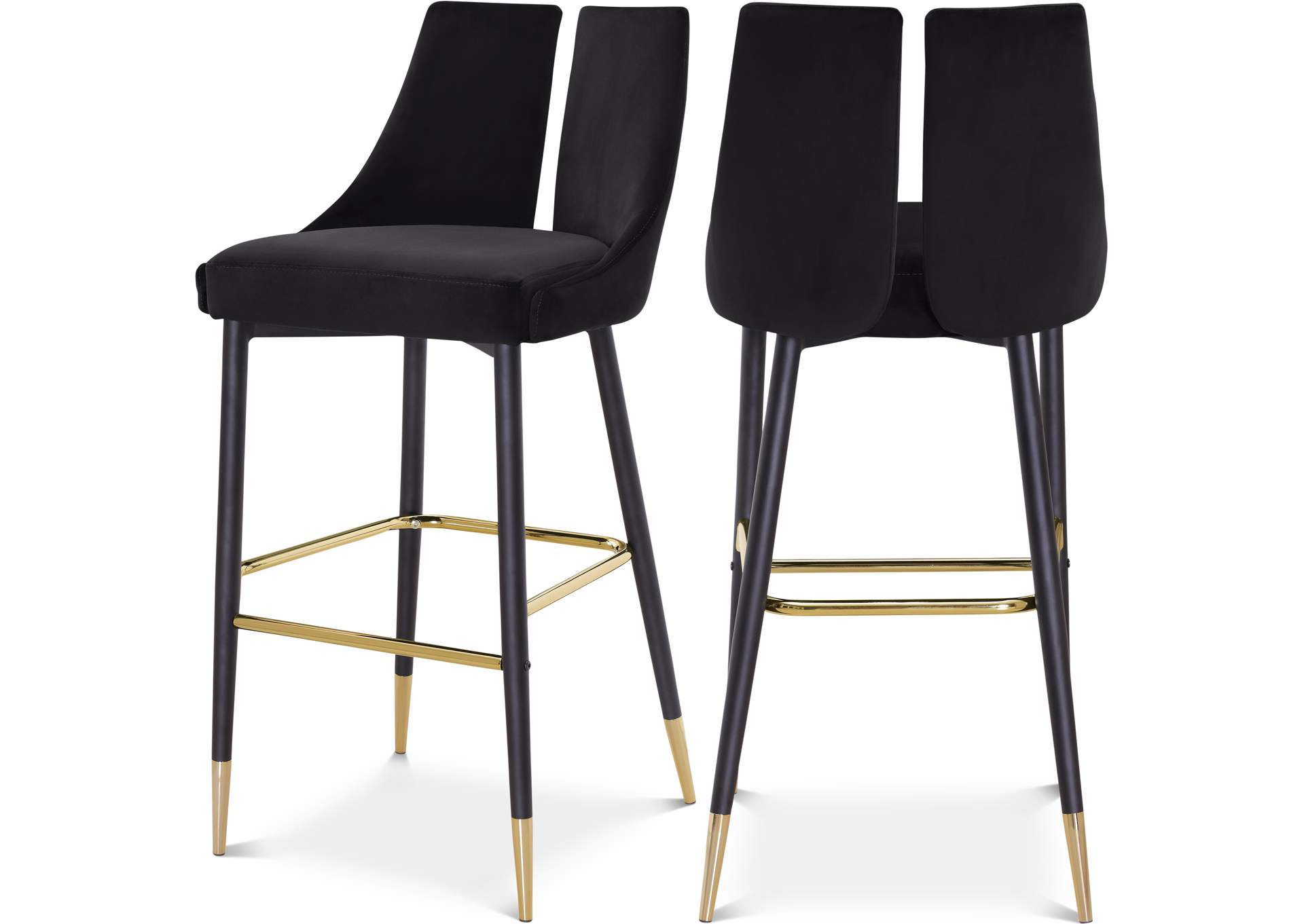 Sleek Black Velvet Stool Set of 2,Meridian Furniture