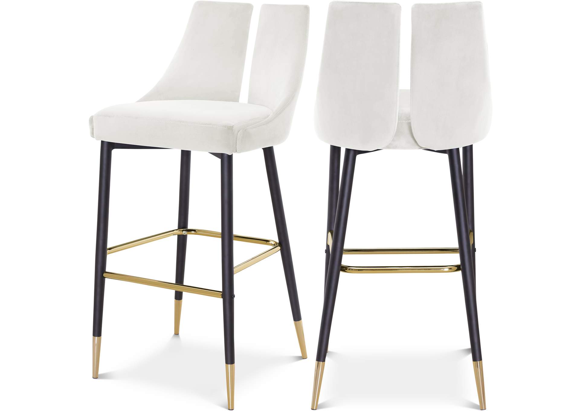 Sleek Cream Velvet Stool Set of 2,Meridian Furniture