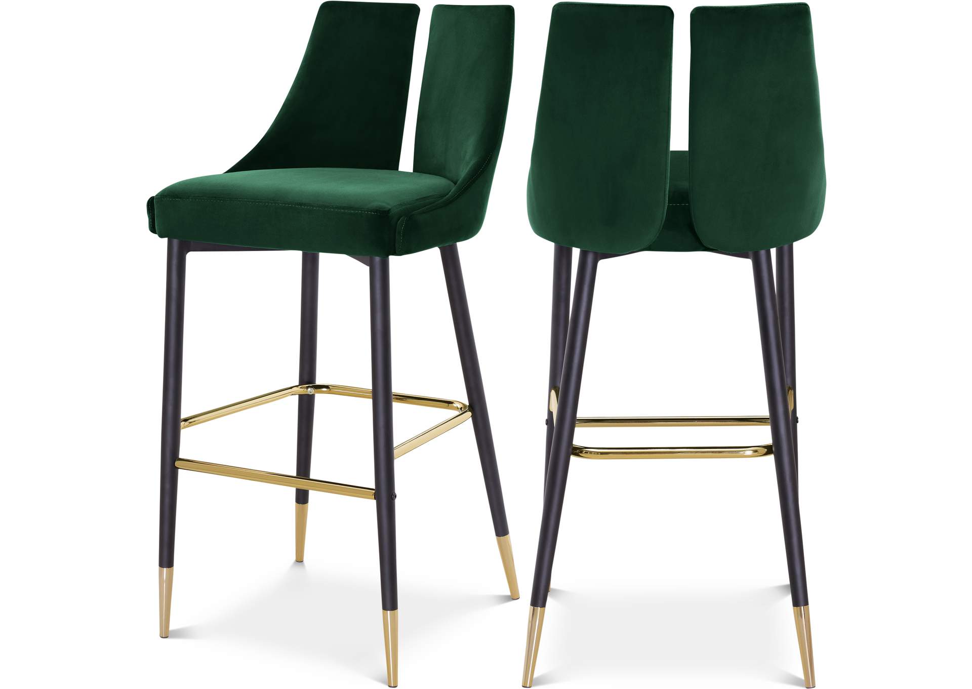 Sleek Green Velvet Stool Set of 2,Meridian Furniture